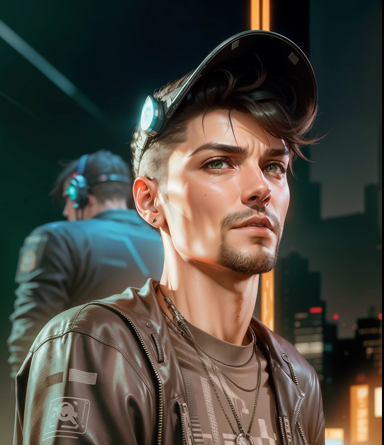 Change Background to cyberpunk, realistic.