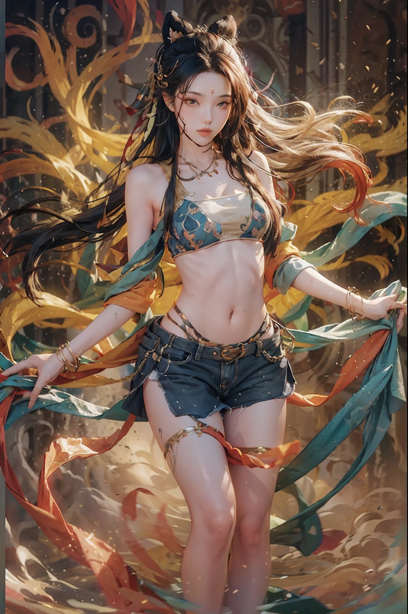 realistic girl splashed of ink, colors,  only ink, splashed ink fullbody, long hair, --auto --s2