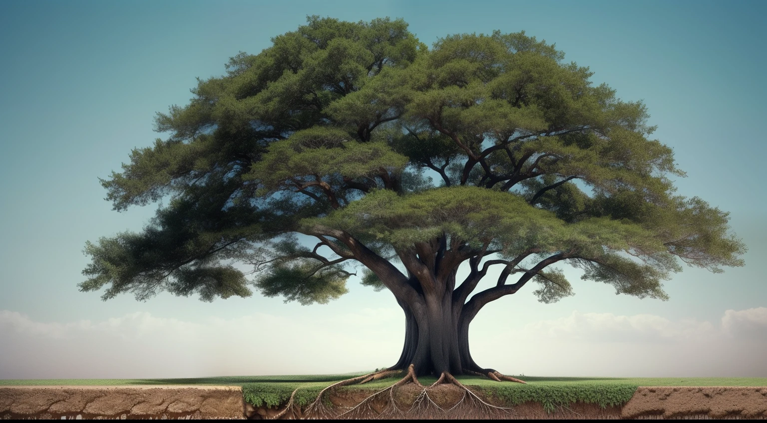 A majestic tree with deep roots. The roots of the tree would represent humility, that is hidden below the surface, while the tree itself would be the representation of the wisdom that grows from that humble foundation. This image would visually convey the idea that true wisdom grows from a foundation of solid humility, according to biblical teaching.