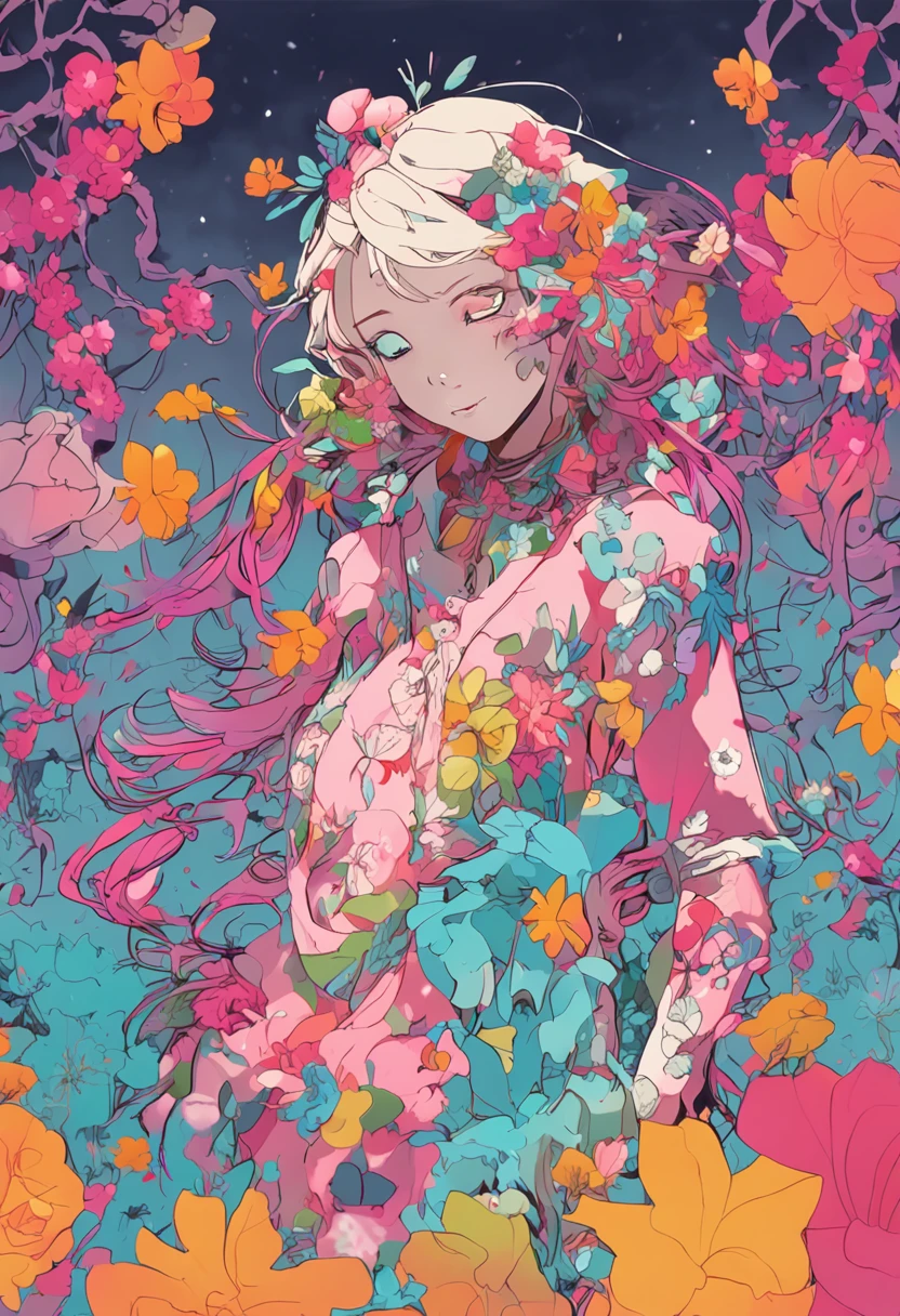 Yun wants to be dressed neon, and the flower wants to look,style of anime,Show off your figure,dancer,On the lake,a color,sludgy,goopy