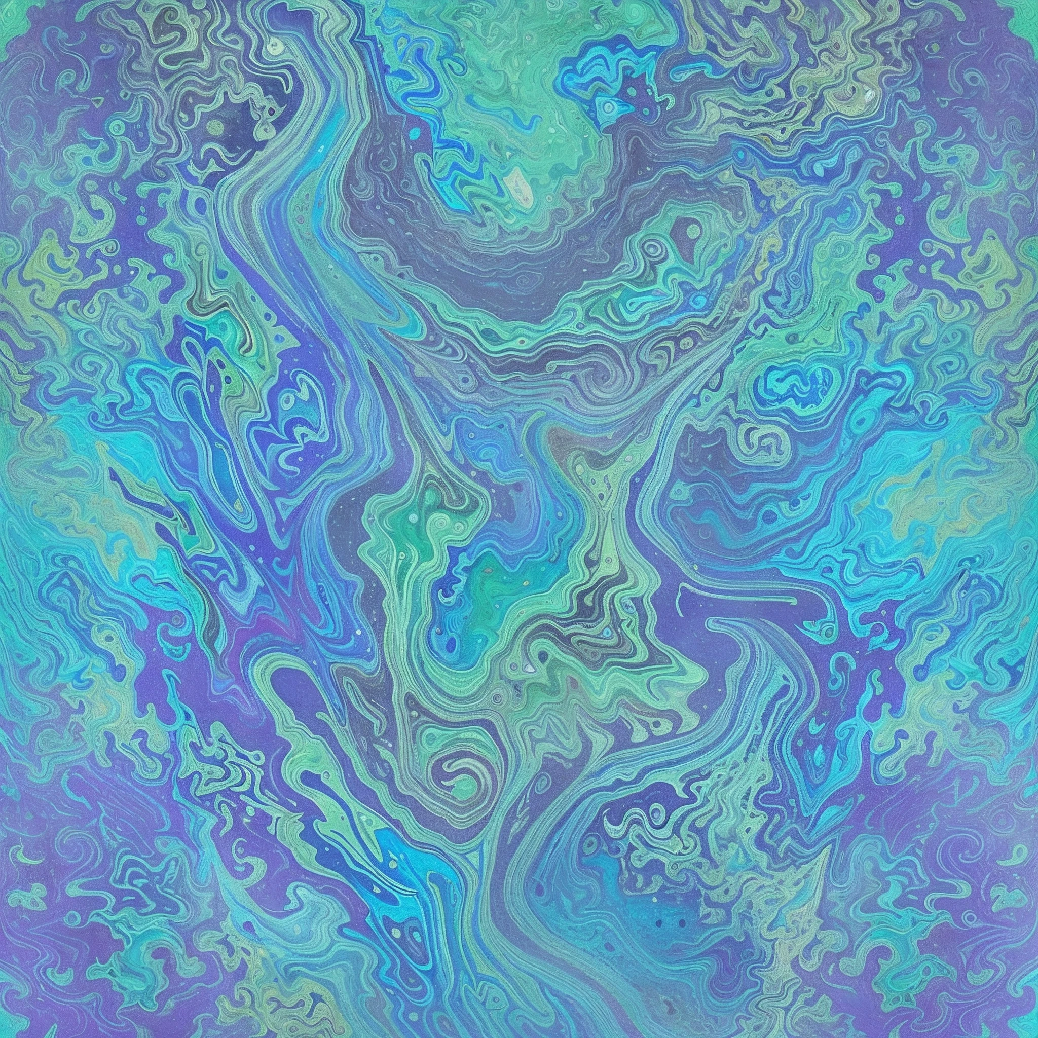 a painting of an abstract blue and green pattern, iridescence water elemental, deepdream cosmic, dmt ripples, Sonho profundo, arte digital iridescente, peephole style poster, peephole, dmt water, muito abstrato, psychedelic vegetation, azul e roxo e verde, psychedelic digital art, textura iridescente, Arte digital abstrata, no centro da imagem