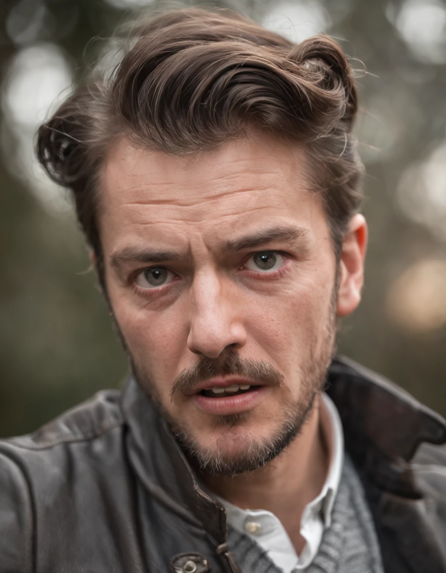 man pulling his hair desperately wide eyes shocked expression on his face