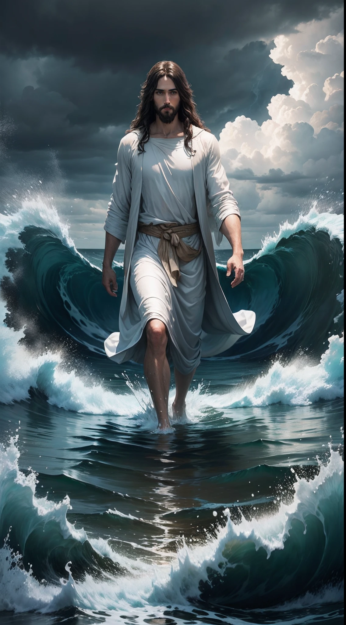 Jesus Christ walking on water in the midst of a storm --auto