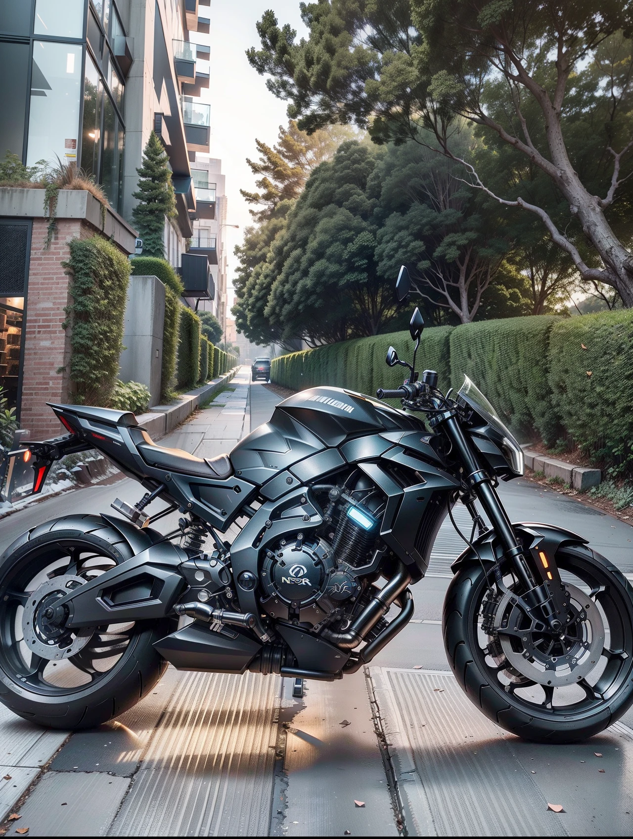 Black Cyber mechanical motorcycle,Nousr, Biomechanicals,High-tech helmet,hyper realisitc, Steel, Complex design, insanely details, finely detailled, Extremely clear lines, cinmatic lighting, photograph realistic, A detailed masterpiece