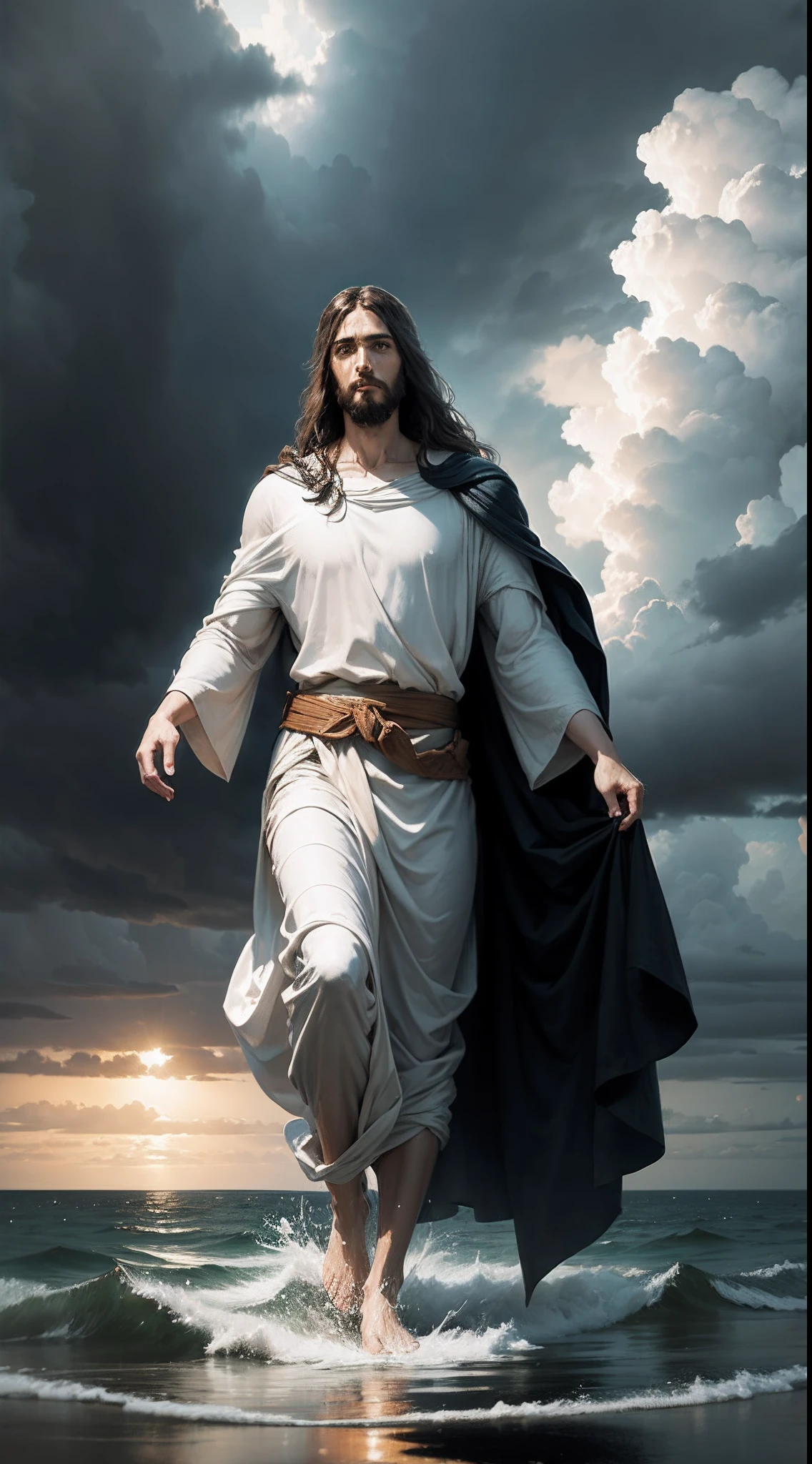 Jesus Christ walking on water in the midst of a storm --auto