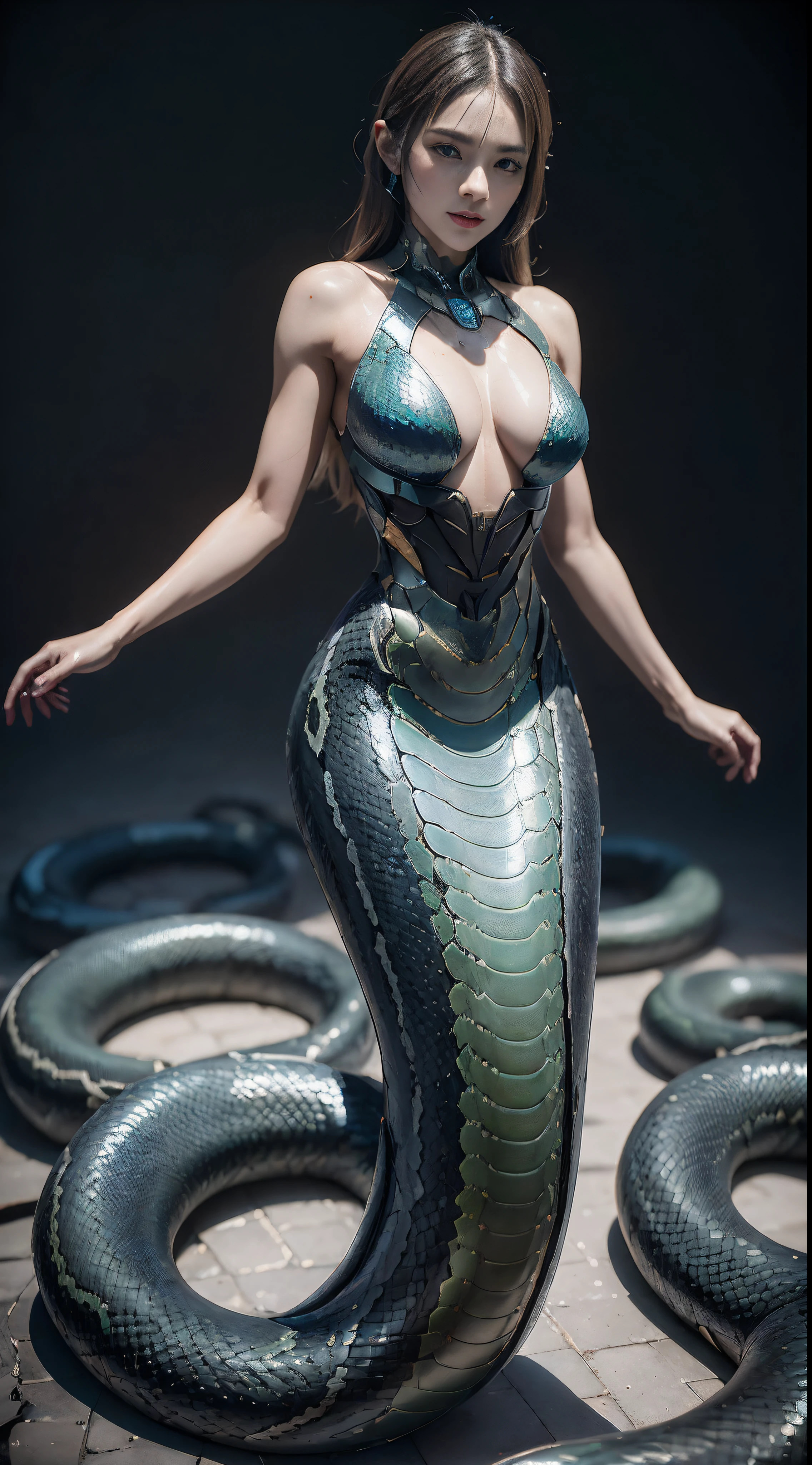 ((best qualtiy)), ((tmasterpiece)), (the detail:1.4),3D, A beautiful cyberpunk female image,（Elongated snake tail:1.3），mechanical snakes，sci-fy，hdr（HighDynamicRange）,Ray traching,NVIDIA RTX,Hyper-Resolution,Unreal 5,Subsurface scattering、PBR Texture、post-proces、Anisotropy Filtering、depth of fields、maximum definition and sharpness、Many-Layer Textures、Albedo e mapas Speculares、Surface coloring、Accurate simulation of light-material interactions、perfectly proportions、rendering by octane、Two-colored light、Low ISO、White balance、the rule of thirds、8K raw data、