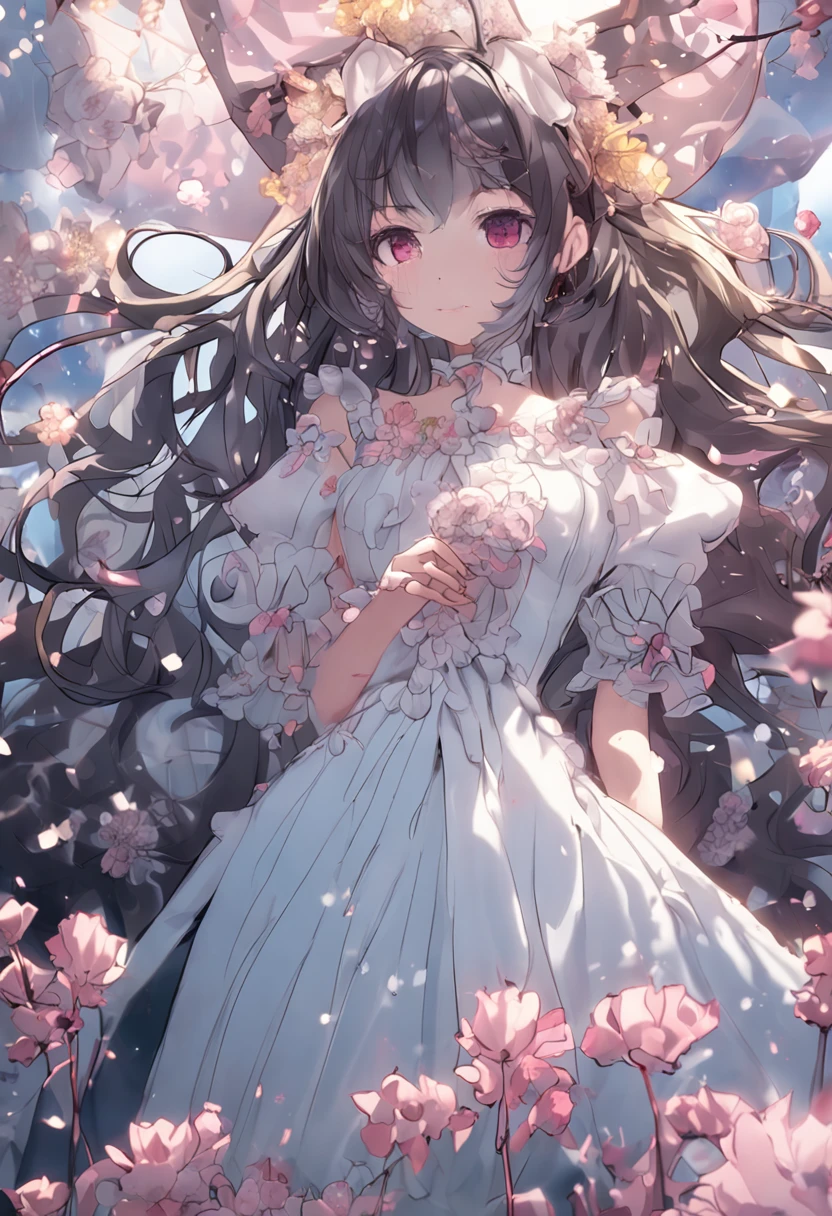 Tulle dress，Flower-like eyes，Dirt saliva，anime big breast，white colors，eventide