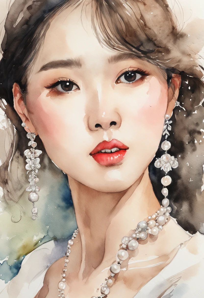 Close up of a woman wearing a necklace and pearl necklace, a picture inspired by Cheng Jiasui, Tumblr, mingei, dilraba dilmurat, beautiful Korean women, song hye - kyo, wenfei ye, Gorgeous young Korean woman, Fan Bingbing, young cute wan asian face, Beautiful young Korean woman, xintong chen