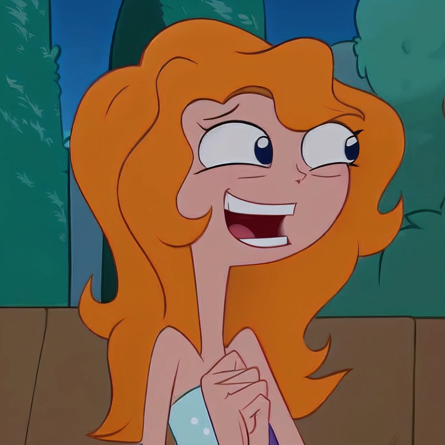 Close up portrait of cartoon character holding toothbrush in hand, Megara, brittney lee, Portrait of Megara, she has long orange brown hair, Inspired by Daphne McClure, kim possible, she has long redorange hair, gadget hackwrench, Aubrey Powell, Flipped Out Hair, Inspired by Daphne Fedaab, Lily, As an Atlantean