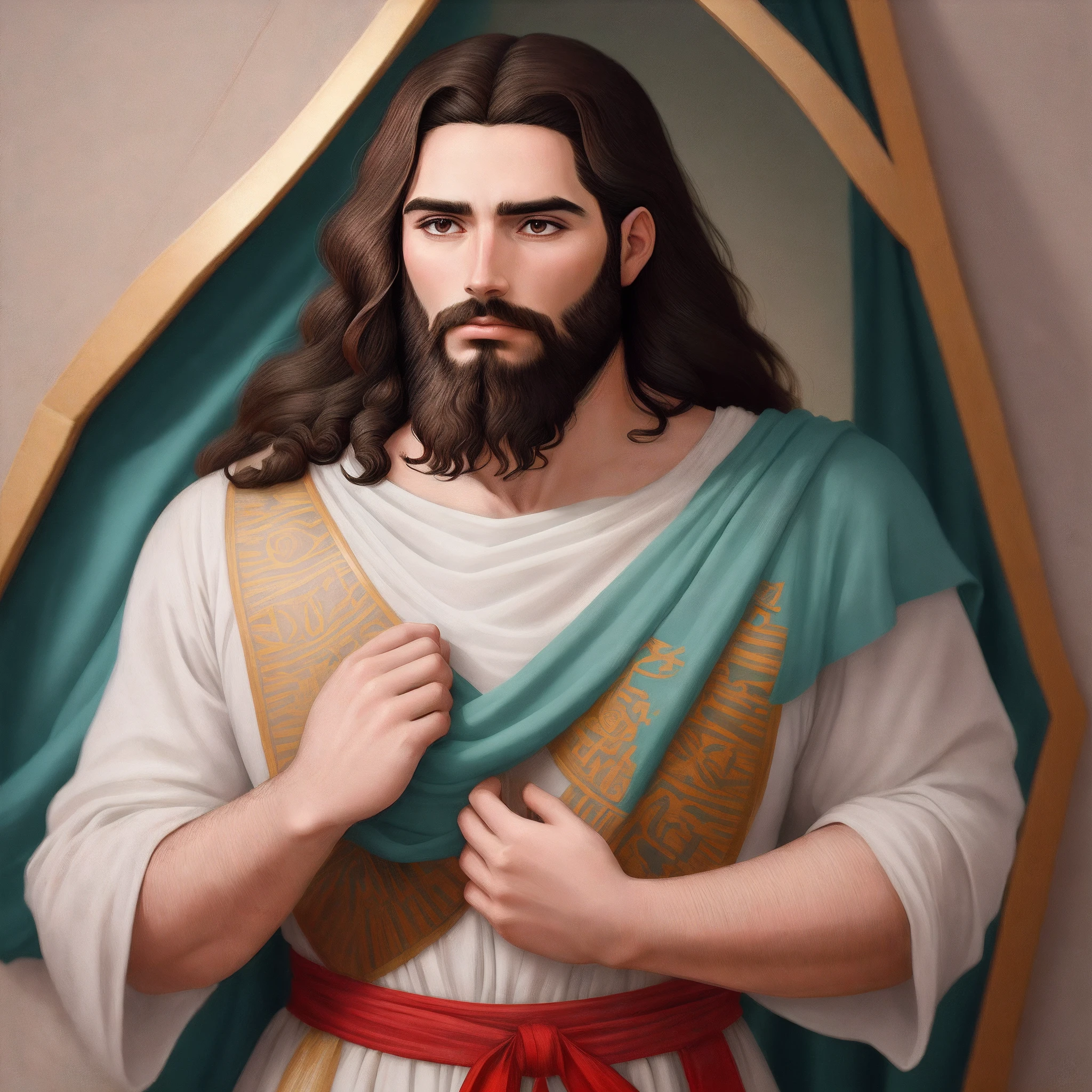 Um Jesus de desenho animado segurando duas ovelhas e uma cruz, Biblical illustration Dress , biblical art style, ovelha, Nicodemos, Culto ao Cordeiro, Abraham Teerlink, estilo vetorial cartunesco, rosto , Directed by: Bernardo Daddi, por Altichiero, hd illustration