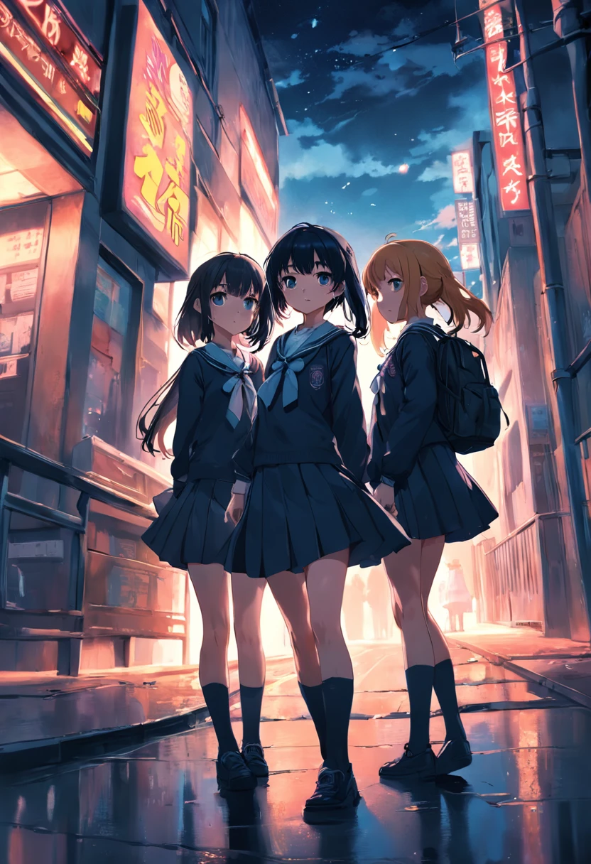 1girl, solo, ,misaka mikoto, shirt, white shirt, brown sweater vest, skirt, , pleated skirt, short sleeves, shorts, grey skirt, socks, collared shirt, shoes, loose socks, shorts under skirt, loafers, , black skirt, , masterpiece, best quality, standing,Urban, City, Skyscrapers, Skyline, Illuminated, Lightning, Thunderous, Bolts, Flashing, Glowing, Vibrant, Electric, Striking, Dynamic, Dramatic, Stormy, Urban sprawl, Nighttime, , Excitement, Thriving, Neon lights, Reflections, Illuminated signs, Rain-soaked, Dramatic contrast, Impressive, Resilient, Towering, Spectacular, Impressive, Bustling, Unforgettable, full body, from below