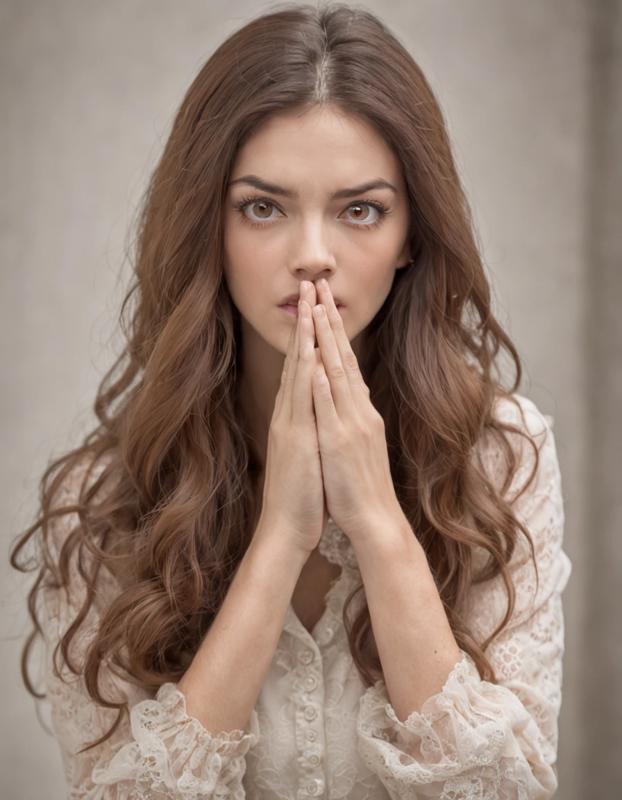 woman pulling her hair with her hands desperately wide eyes shocked expression on her face