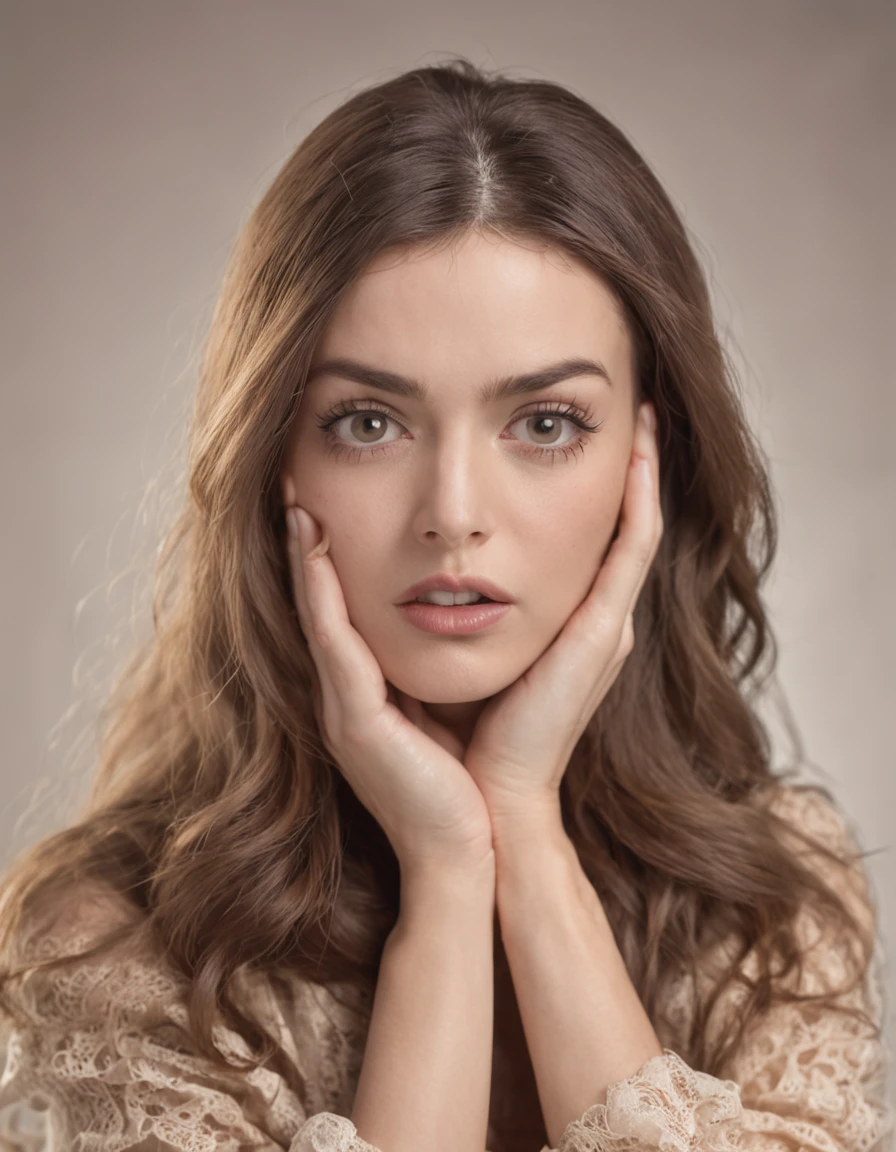 woman pulling her hair with her hands desperately wide eyes shocked expression on her face