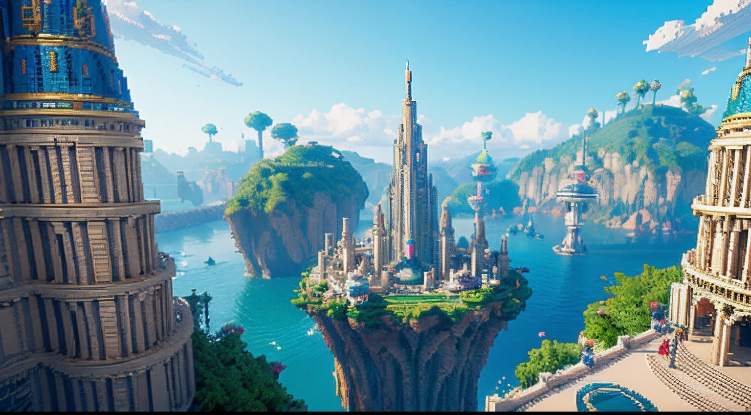 pixel game,scenography,fantastical scenes,Space City,levitating, Pixel art #pixelart
