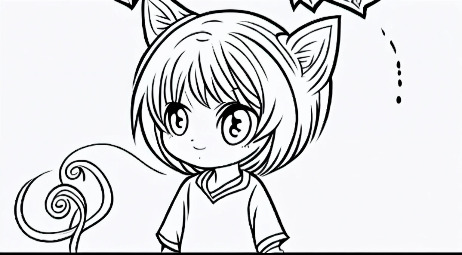 um close up de uma pessoa com um gato listrado, desenho animado bonito, muito bonita garotinha fofa, Chibi, arte digital bonito, cartunesco bonito, arte fofa, estilo bonito dos desenhos animados, personagem bonito, meninao, personagem bonito dos desenhos animados, estilo Chibi, fundo Branco, Chibi, monocromatic
