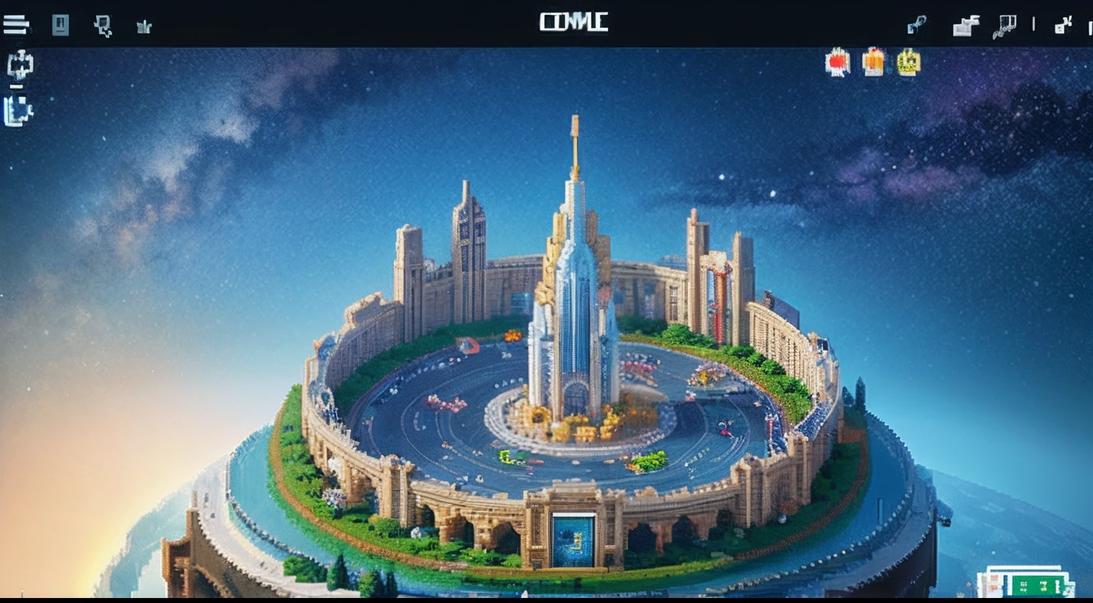 pixel game，scenography，fantastical scenes，Space City，levitating， Pixel art #pixelart