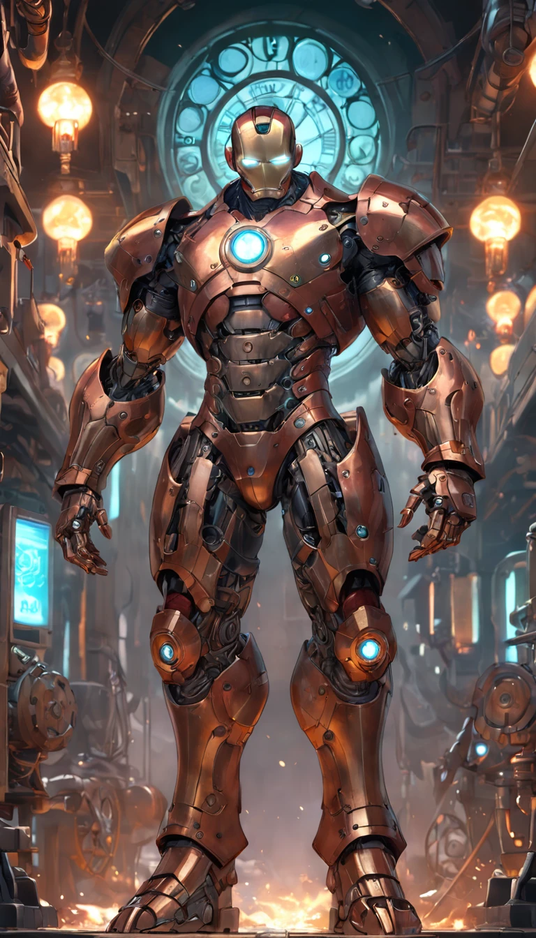 (Vicious, barbarians:1.5), (Extremely detailed CG Unity 16k wallpaper:1.1), (Noise Removal Strength: 1.45), (tmasterpiece:1.37), (Pose all over the body:1.4:), whole-length; head to toe; up front view; Savage, Iron-faced man; closed dress; Glowing eyes; steampunc; Clockwork; Demonic vibe; steampunc; whole-length; head to toe; up front view;