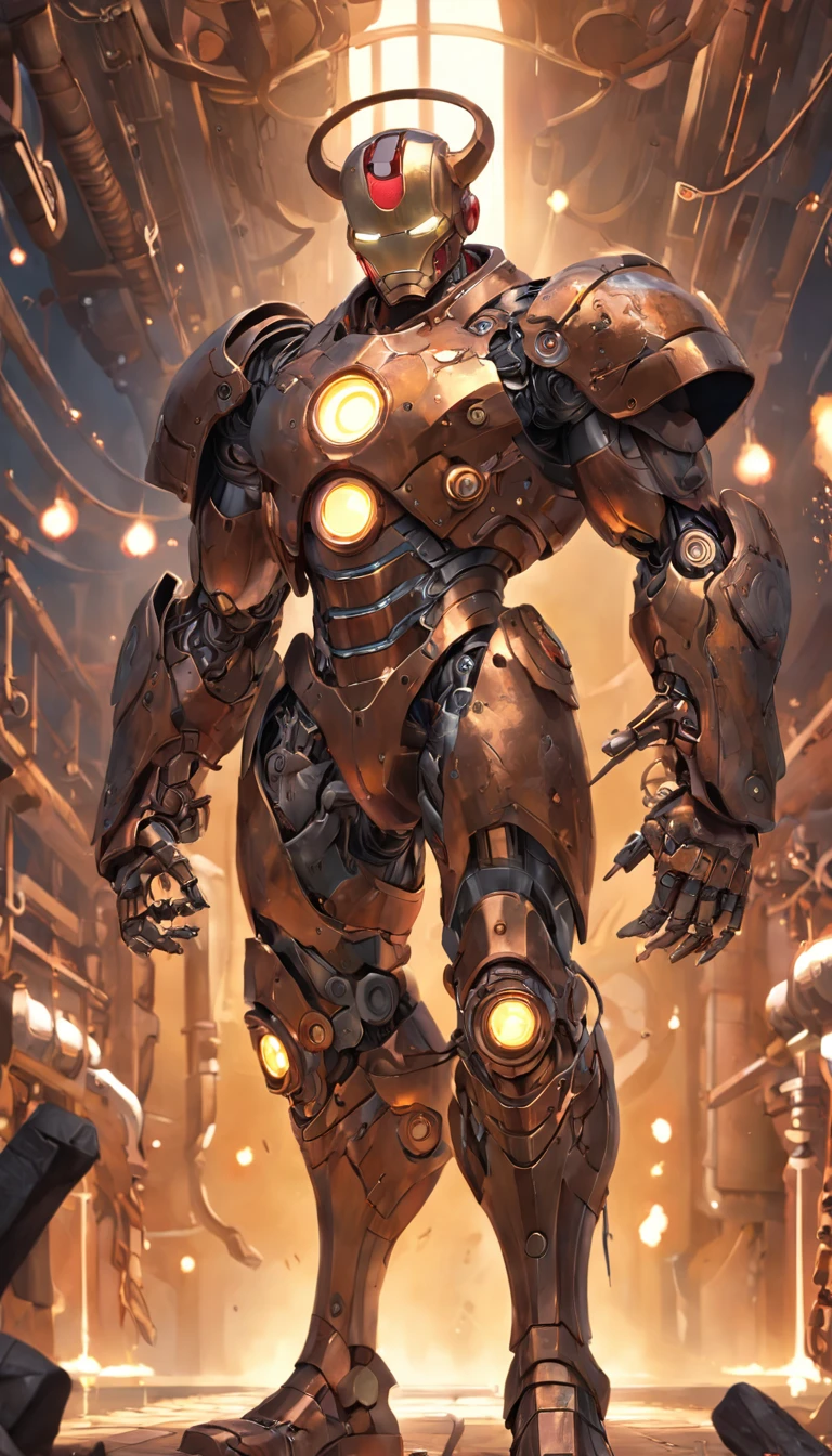 (Vicious, barbarians:1.5), (Extremely detailed CG Unity 16k wallpaper:1.1), (Noise Removal Strength: 1.45), (tmasterpiece:1.37), (Pose all over the body:1.4:), whole-length; head to toe; up front view; Savage, Iron-faced man; closed dress; Glowing eyes; steampunc; Clockwork; Demonic vibe; steampunc; whole-length; head to toe; up front view;