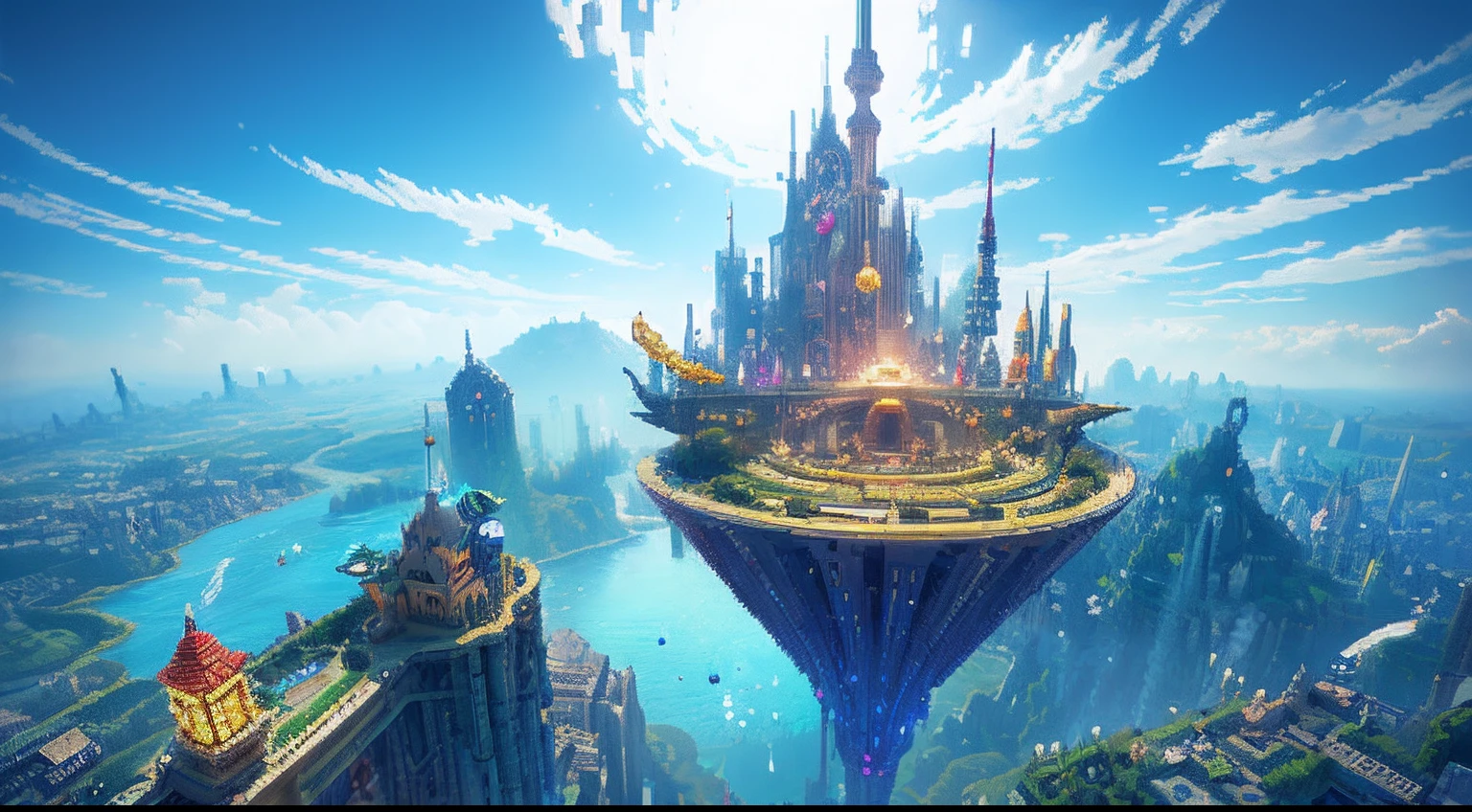 pixel game,scenography,fantastical scenes,Space City,levitating, Pixel art #pixelart