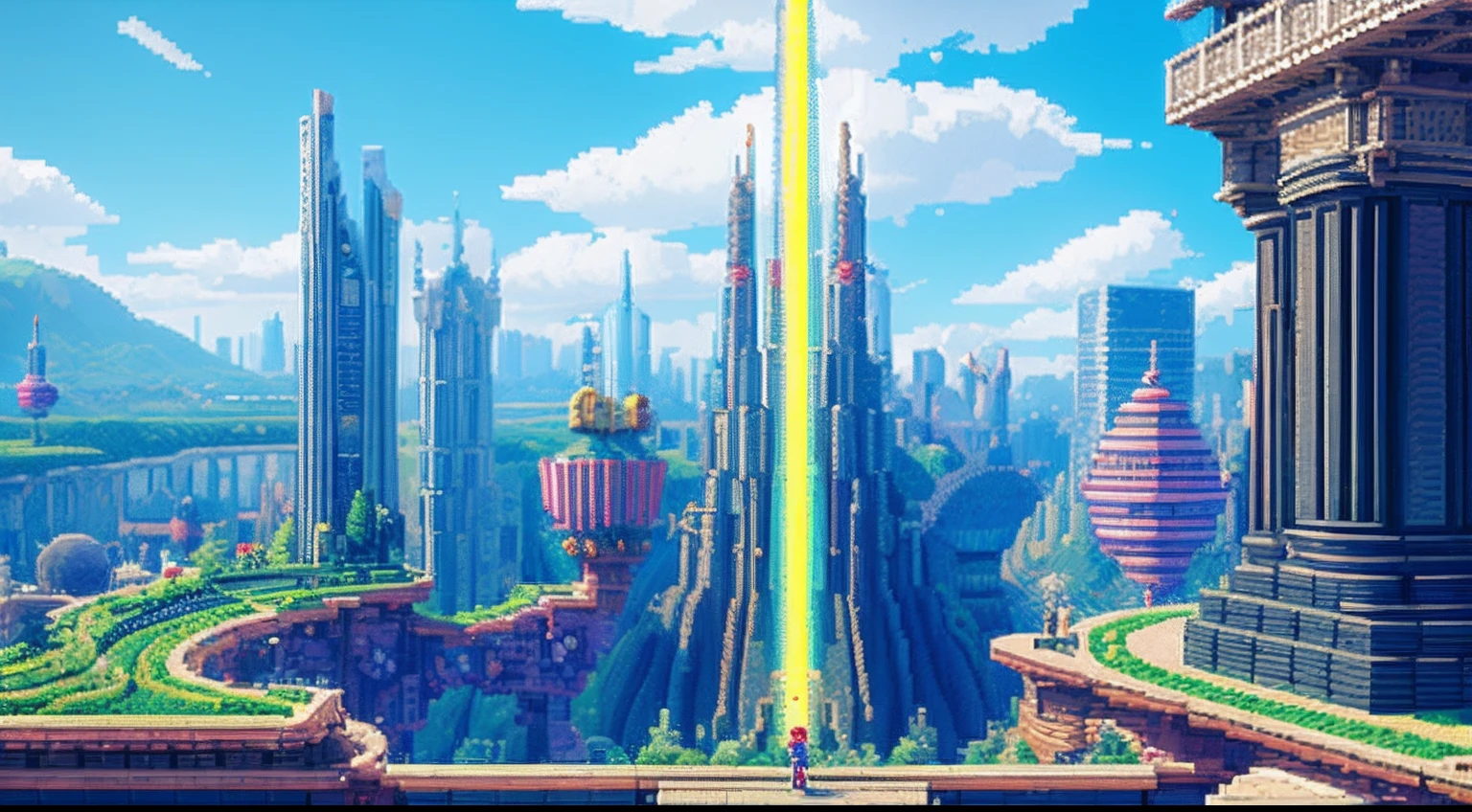 pixel game,scenography,fantastical scenes,Space City,levitating, Pixel art #pixelart