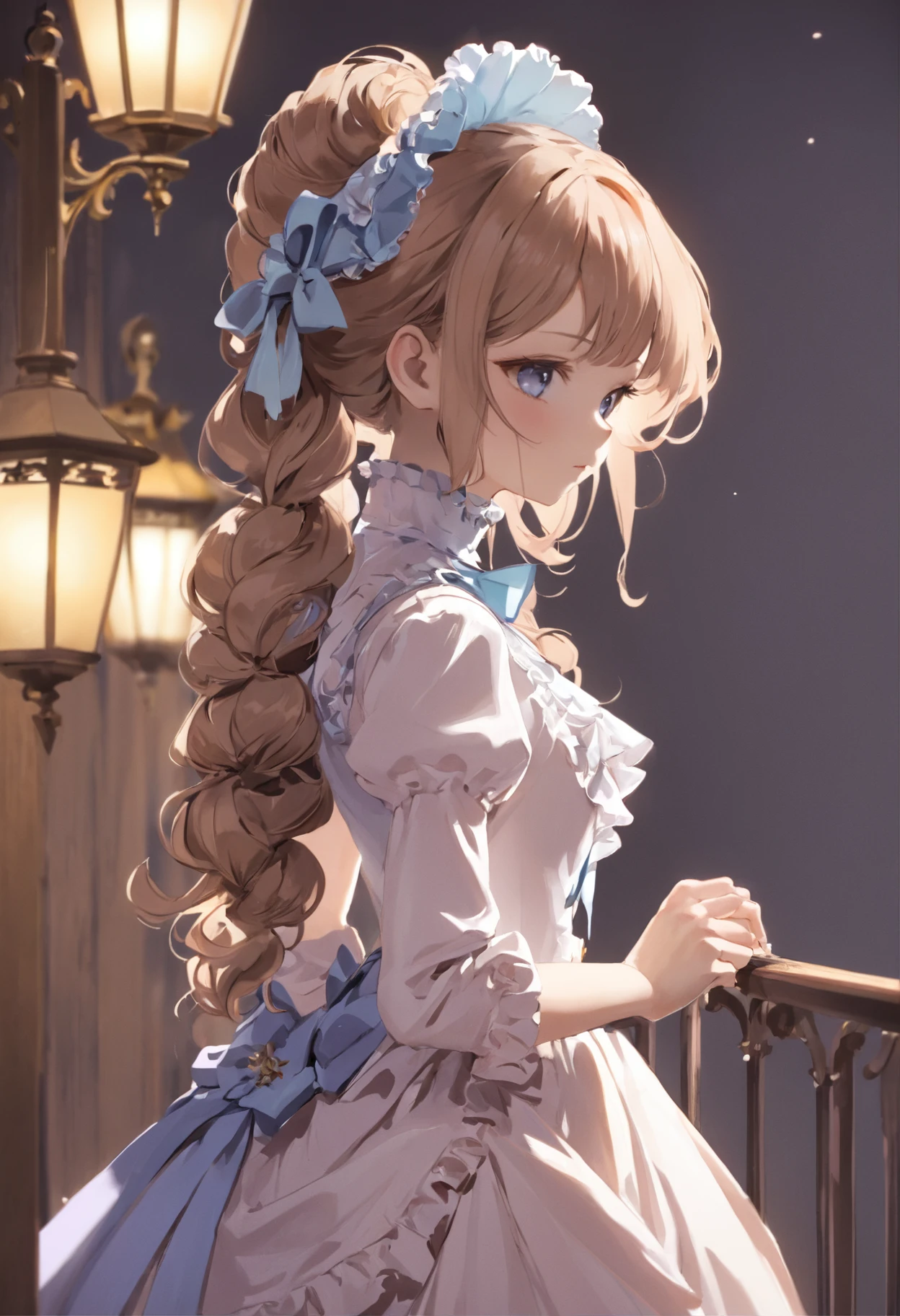 (Masterpiece), (best quality), silhouette of head of Victorian Girl、kawaii girl、aniime、 1. **lo fashion**: Victorian fashion is characterized by dressy and elegant design。Ruffles and laces、corsets、Try incorporating elements such as long dresses。 2. **hairstyle on**: Women's hairstyles in the Victorian era are often complex and delicate。Upstyling and curling、It is also a good idea to add ribbons and floral ornaments to the hair.。 3. **Features**: girl features with soft features、Beautiful、kawaii、intelligent Beatty, Beautiful 5. **accessorized**: Accessories played an important role in the Victorian era。Hats、gloves、umbrellas, etc.、By drawing accessories with attention to detail、You can give your character personality。 Nice dress、florals、Luxurious costumes、PastelColors, (shining brightly), ((dazzling)), (floating a lot of flower petals, ((3D)),