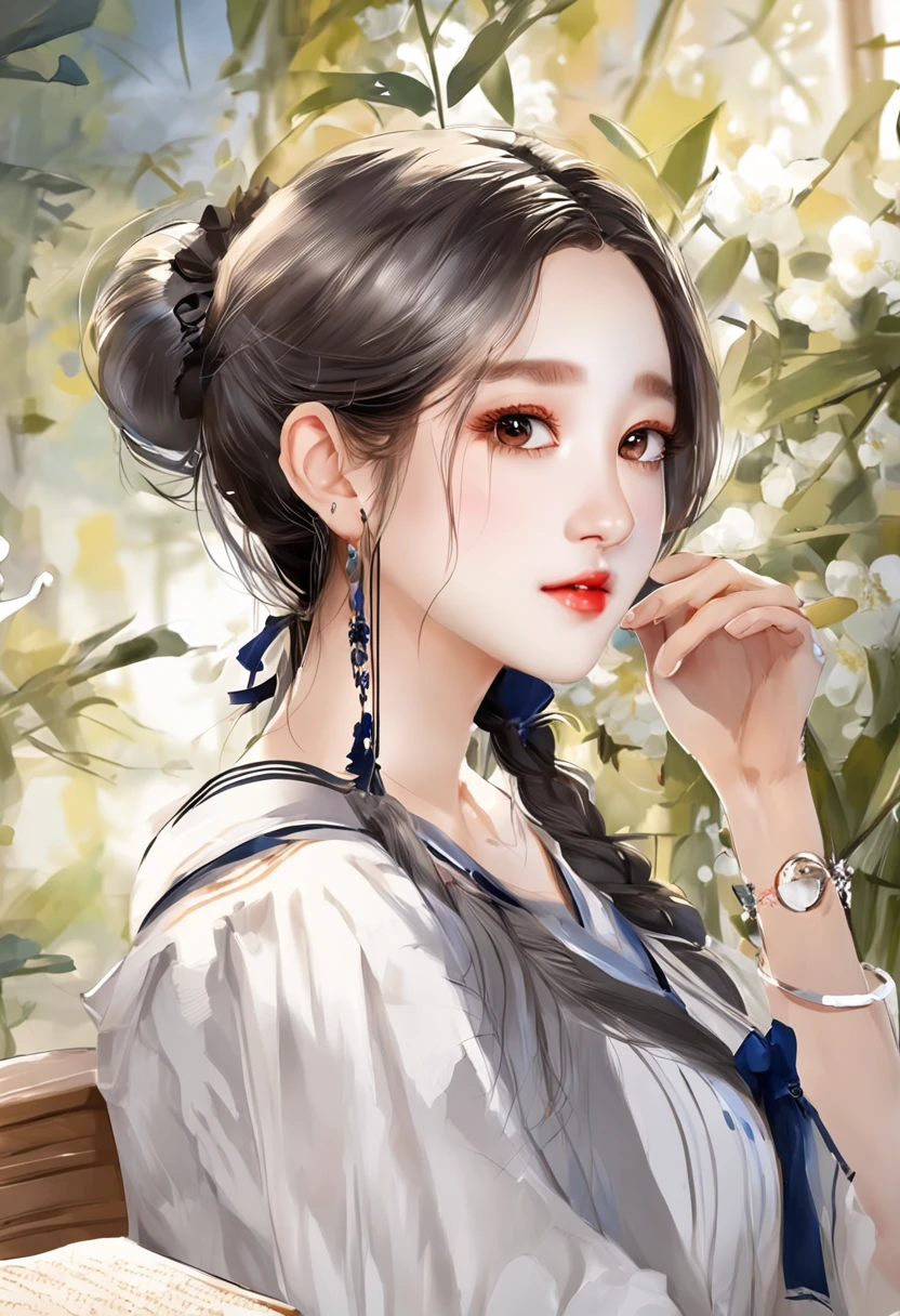 Araki woman in blue shirt sitting in front of the microphone, dilraba dilmurat, xintong chen, cutecore, Li Zixin, tzuyu from twice, girl cute-fine face, trending at cgstation, trending on cgstation, Chinese girl, wenfei ye, chengyou liu, xision wu, Yun Ling