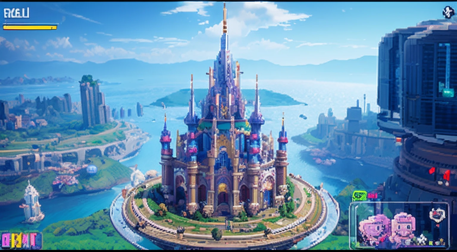 pixel game,scenography,fantastical scenes,Space City,levitating, Pixel art #pixelart