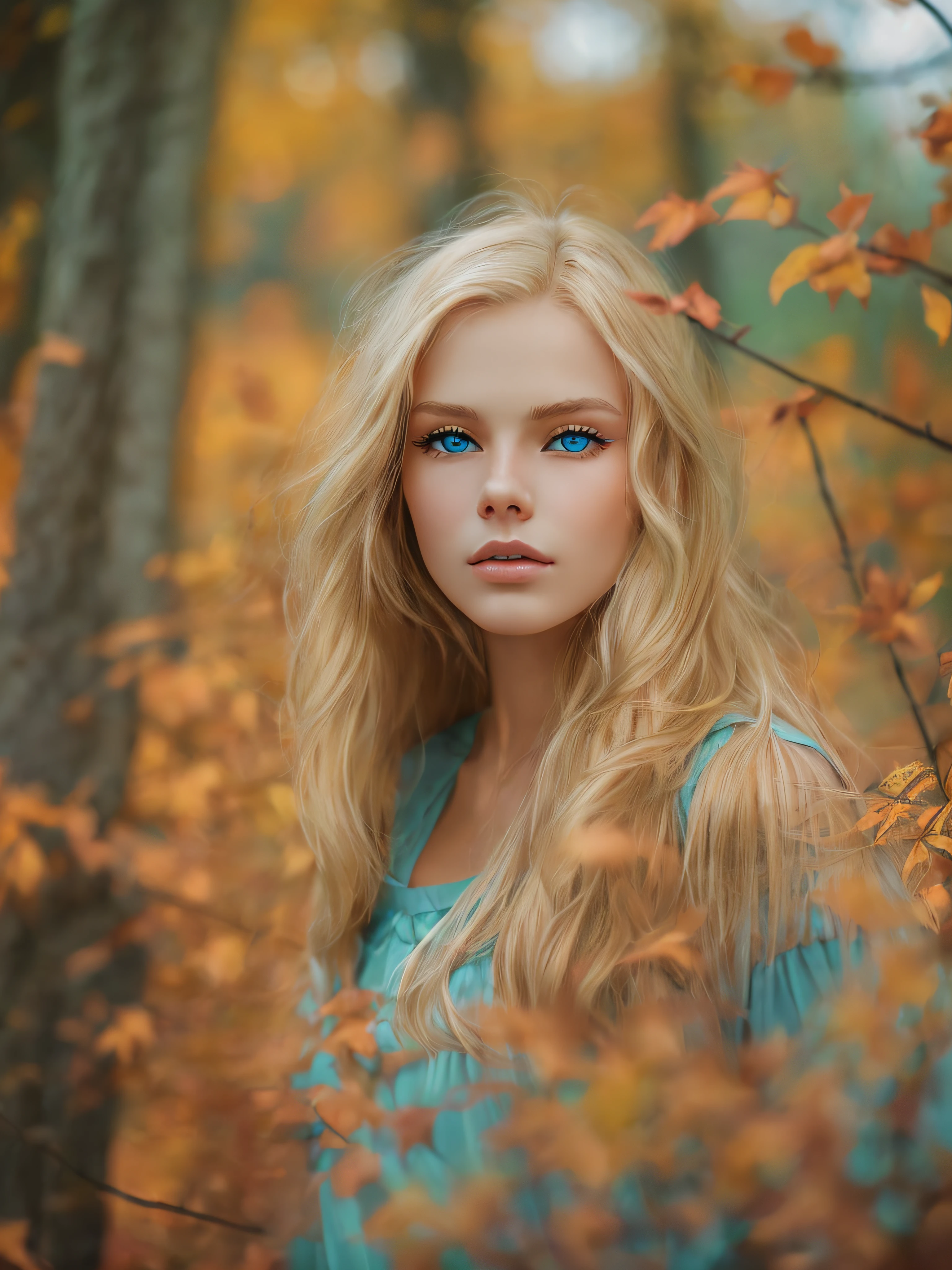 Finetuned photo model with blond hair and blue eyes out of nature in about 300 years from now