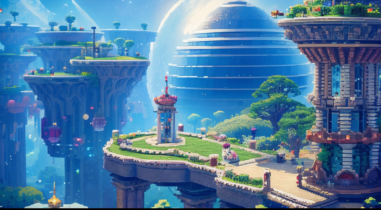 pixel game,scenography,fantastical scenes,Space City,levitating, Pixel art #pixelart