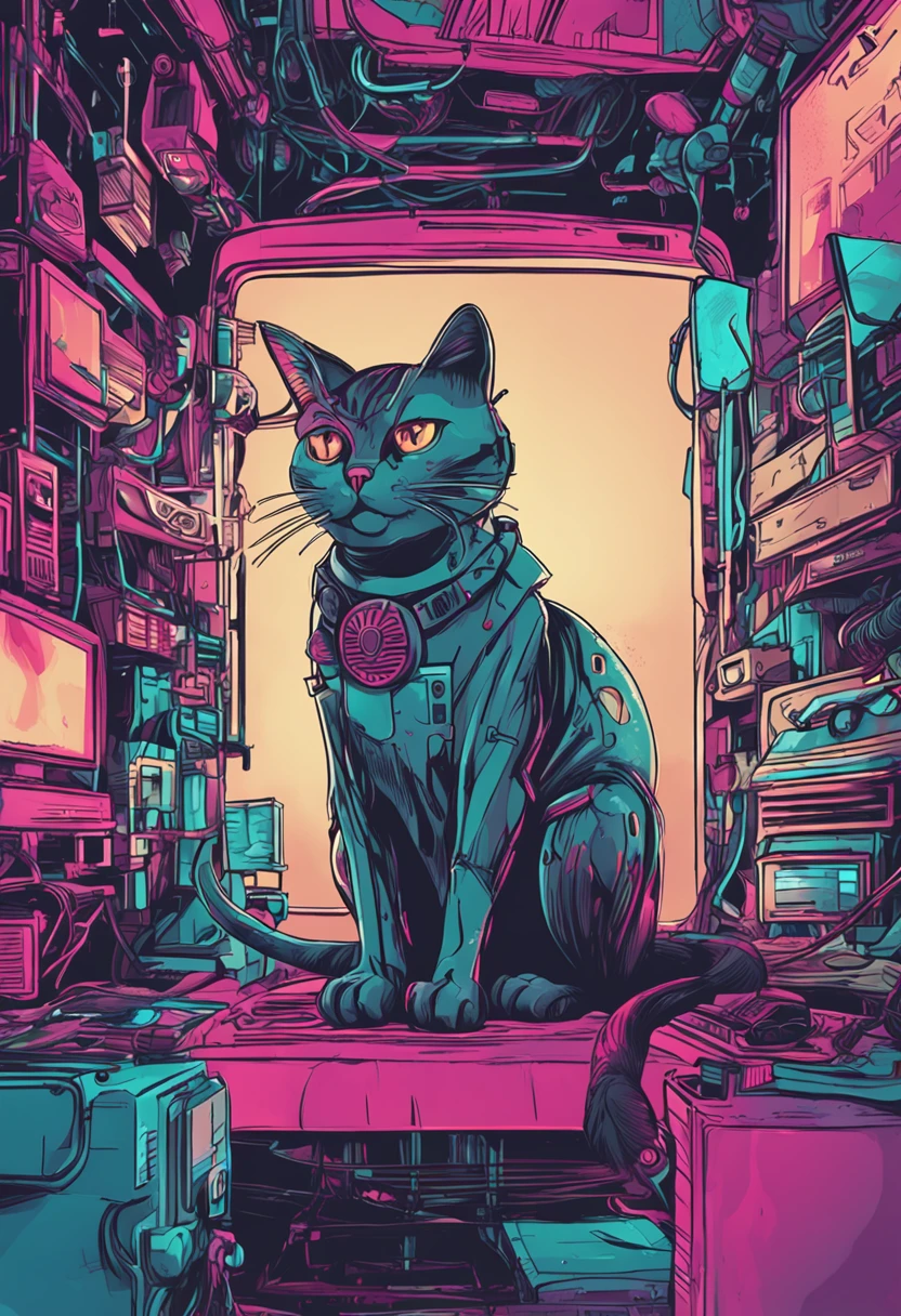 Gato inteligente futurista, cyberpunk.
