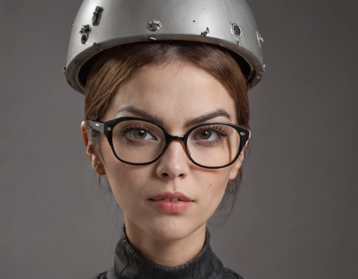 a woman with glasses and a bomb on her head, head exploding, segurando uma bombaa, Bombaaa explosion, ( ( ( ( ( bomba, detective had it in his head, helmet instead of a head, crack head, head up, Pill Head, detonation, Hgrenades, an ahoge stands up on her head, usa explosivos,