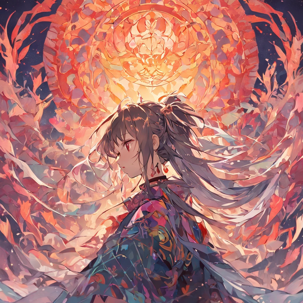 (Background mandala:1.4),(Silhouette of a girl, doa, Colorful long hair),(Chinese Illustration:1.3,paper art:1.3, Quilted Paper Art:1.2),( Clear lines, High Sharpness,Best Quality, Very detailed, masutepiece, Movie Light Effects, 4K )