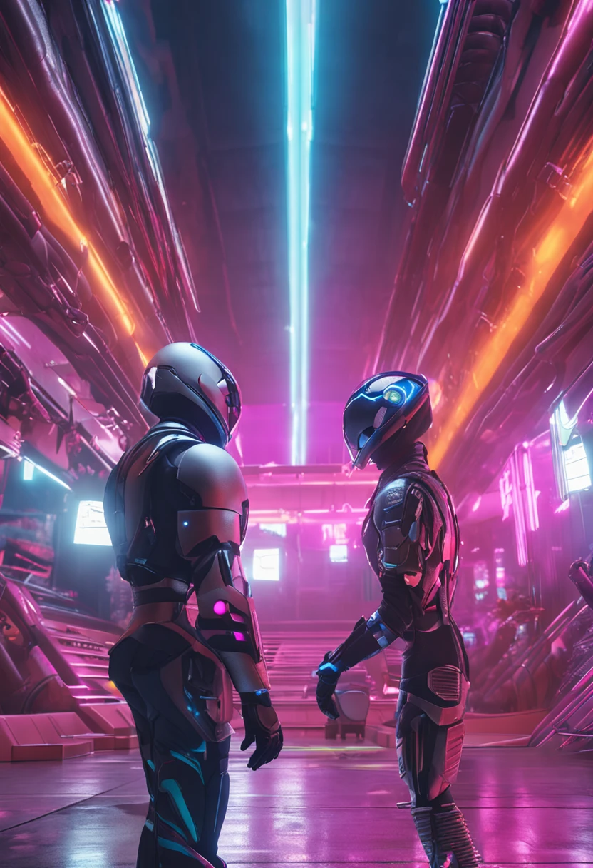 gato inteligente, futurista, com traje techwear
