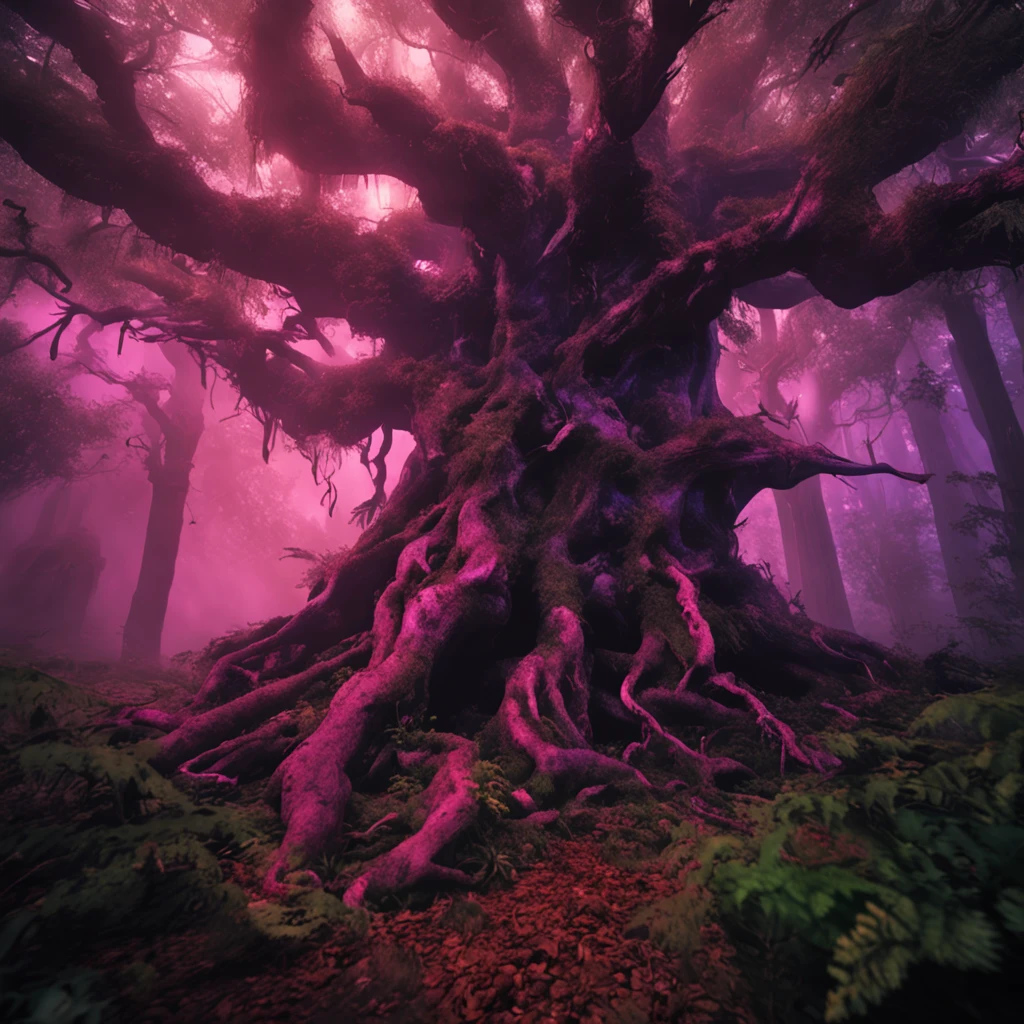 (intimidating living tree, evil spirit-possessed, dark broody forest)