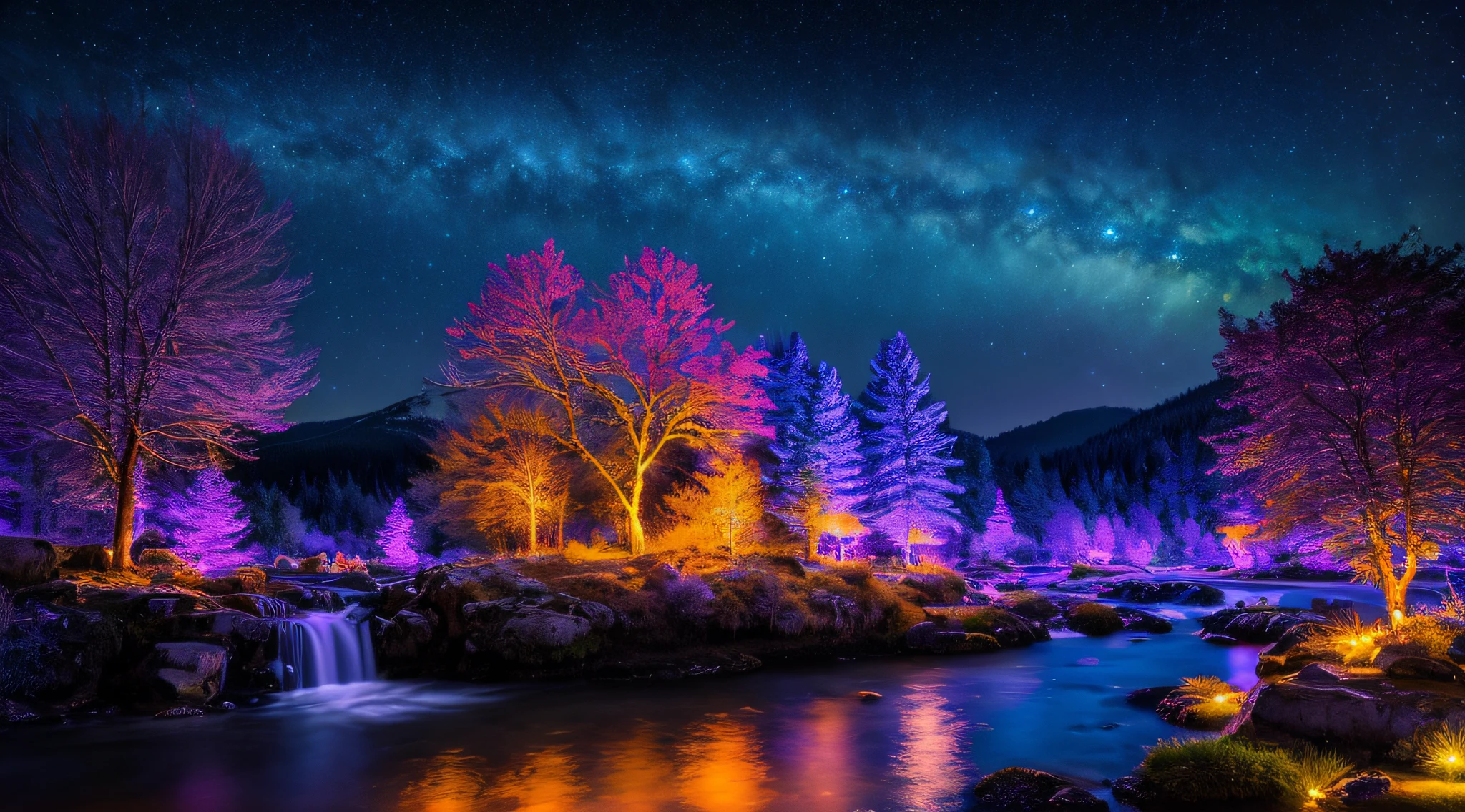 best quality, masterpiece, beautiful wild and natural fantasy landscape with glowing lights