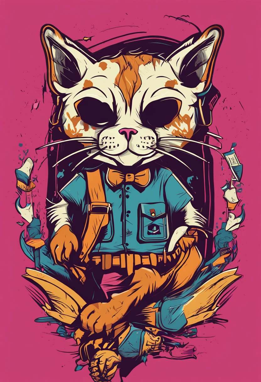 - cat mascot skull style, t-shirt design, super cute, 2d, vector, flat