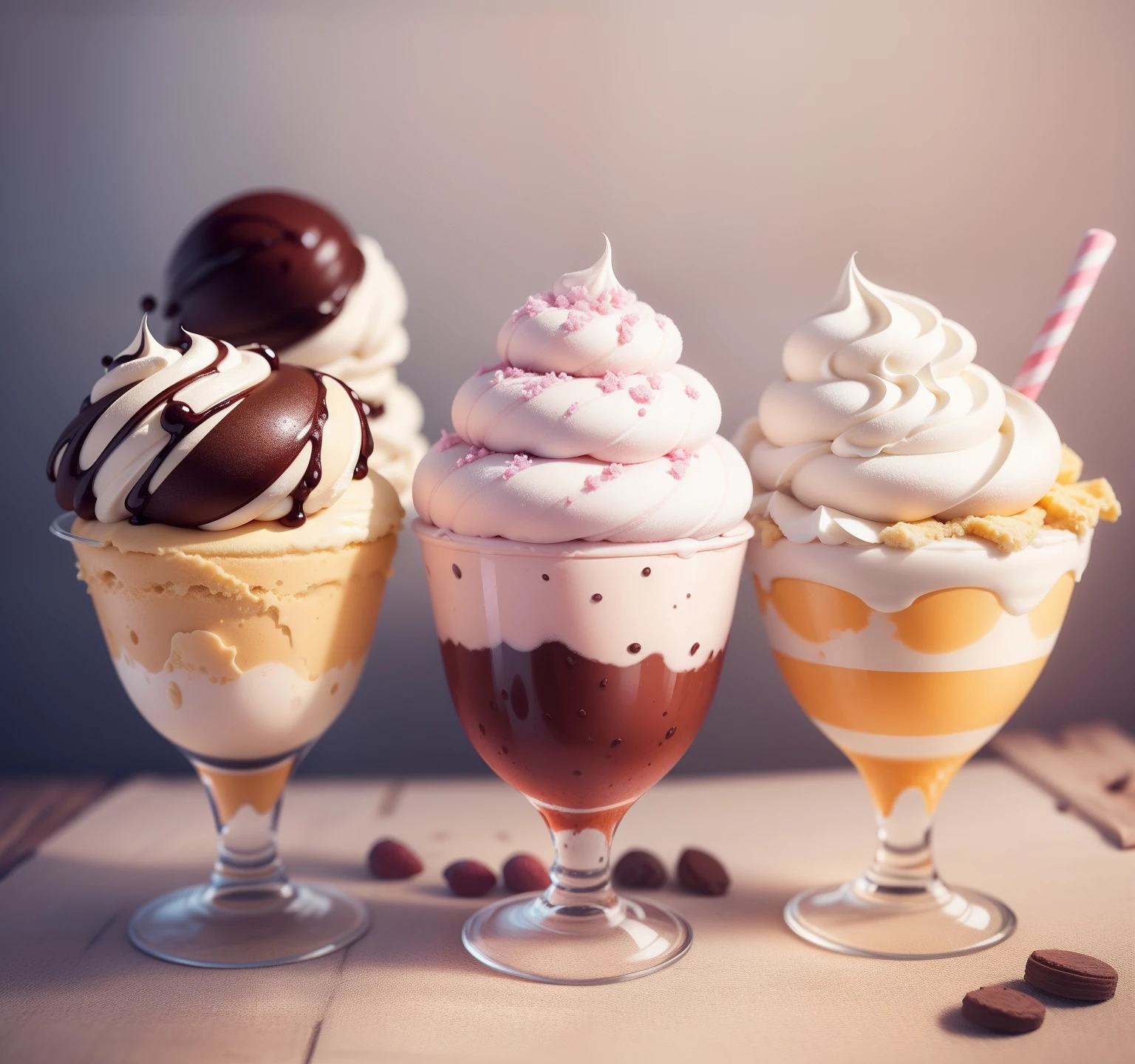 Three delicious ice creams put together