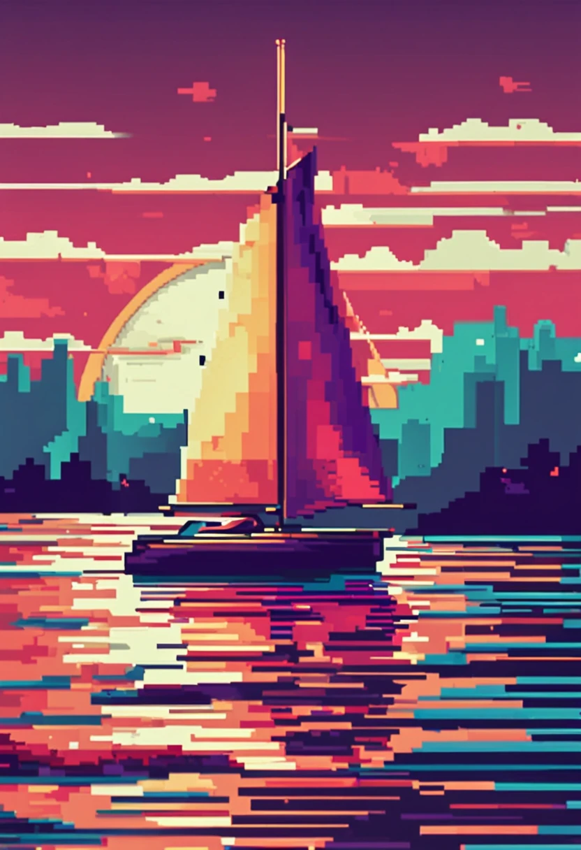 pixel art SNES style, pixelated Sailboat, pixels