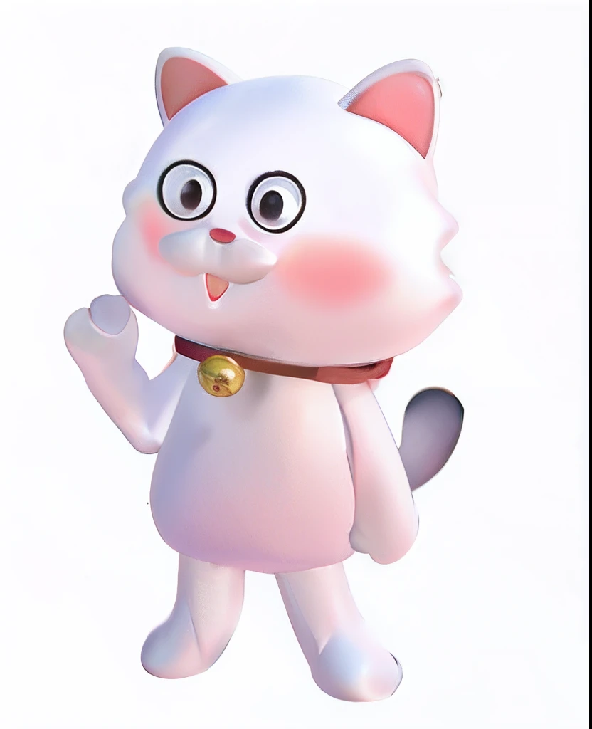 Sleek cartoon cat,A bell collar around the neck,super adorable , Gentle smile, White-colored skin, solid color backdrop, 3d effect, a blind box toy,Pop-Mart's IP design,blindbox,3D,Realistic OC renderer, 4K