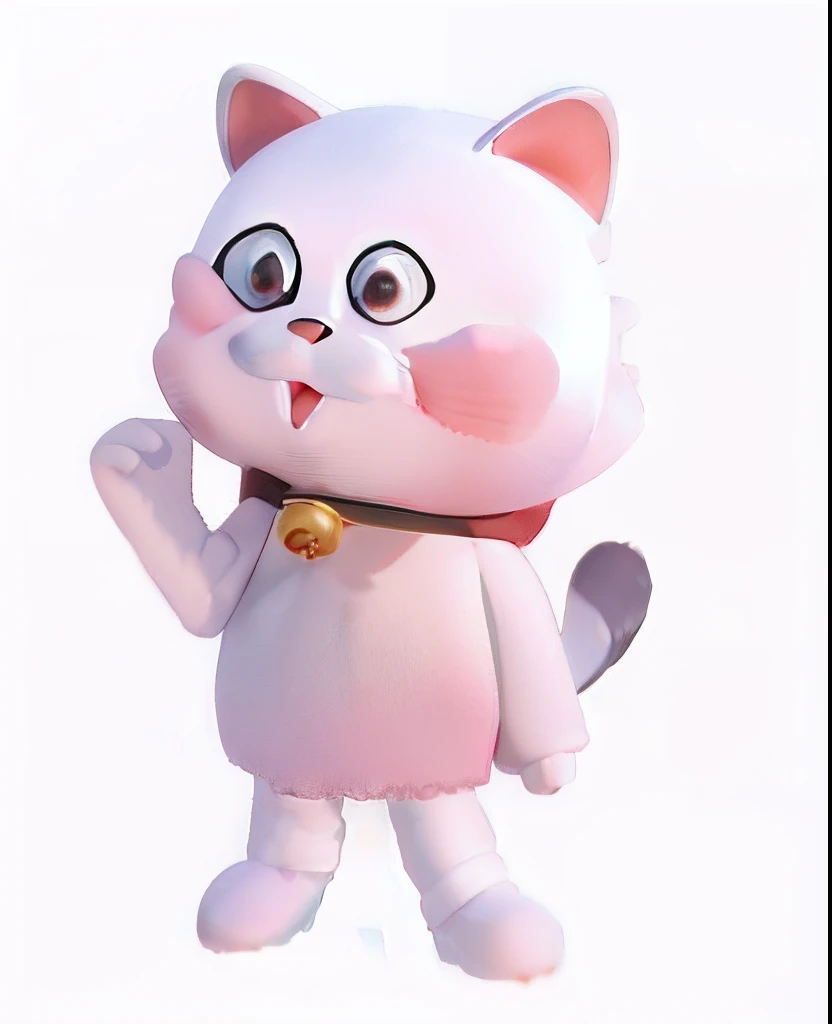 Sleek cartoon cat，Bell-shaped collar around the neck，super adorable , Gentle smile, White-colored skin, solid color backdrop, 。.3d effect, a blind box toy，Pop Mart's IP design，blindbox，。.3D，Realistic OC renderer, 4K