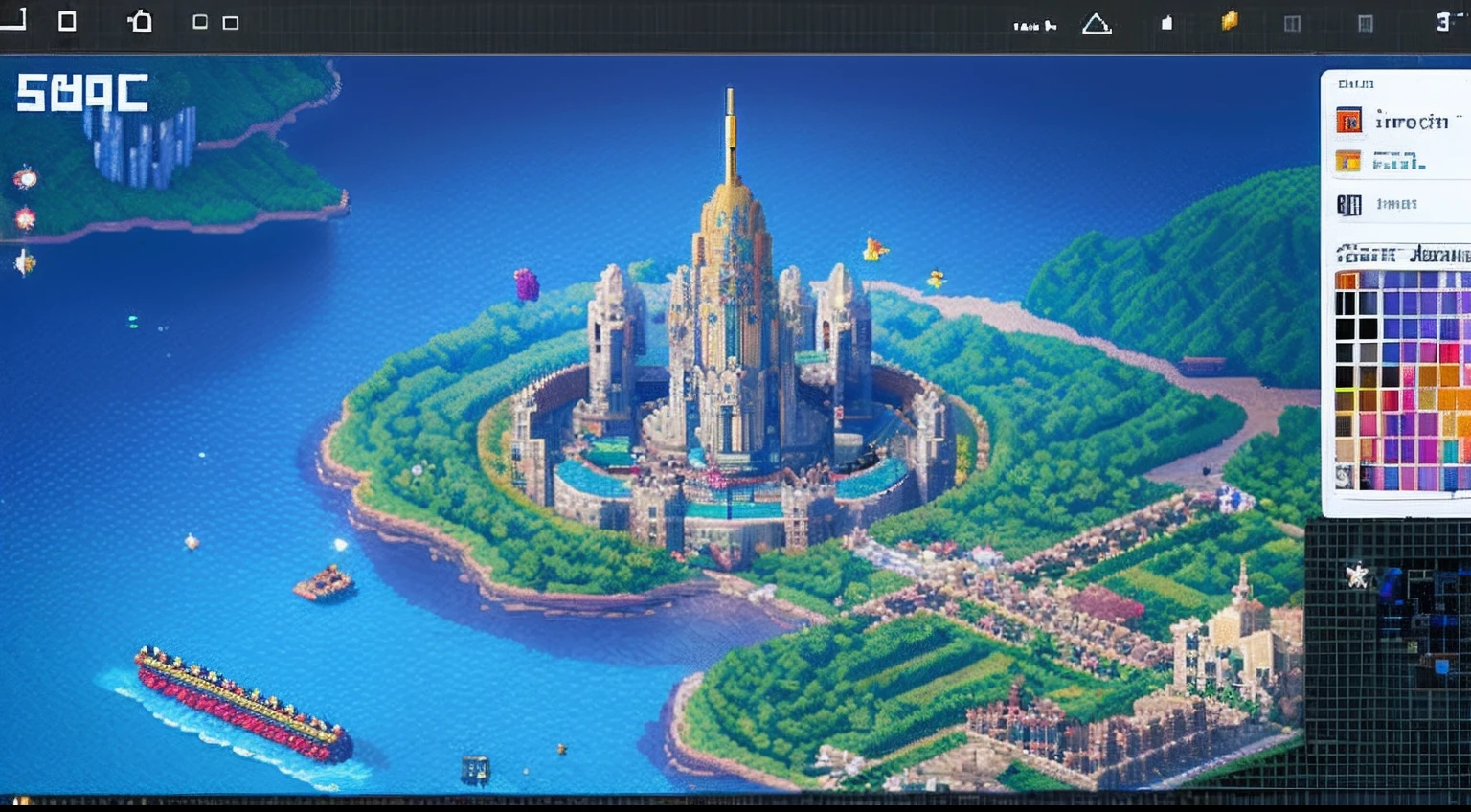 pixel game，scenography，fantastical scenes，Space City，levitating， Pixel art #pixelart
