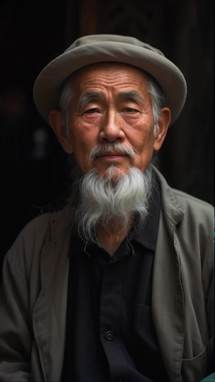 The bearded and hat-wearing Arafeld man sat in the doorway, An old man, old man portrait, Wise old man, old man, portrait photo of an old man, a old man, author:Zhang Xuan, chinese artist, author:Cheng Zhengkui, Portrait of an old man, author:Liang Kai, author:Li Gonglin