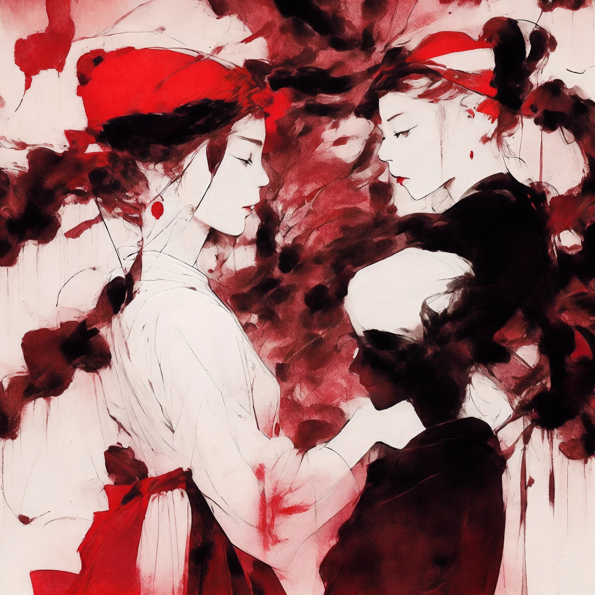 Two women wearing white dresses and red stockings pose for a group photo, inspired by Wang Duo, white and red dresses, nixeu and sakimichan, red velvet, full-body xianxia, shaxi, two models in the frame, concept photoset, trending on cgstation, high - end fashion photoshoot, inspired by Gao Cen, wearing white clothes