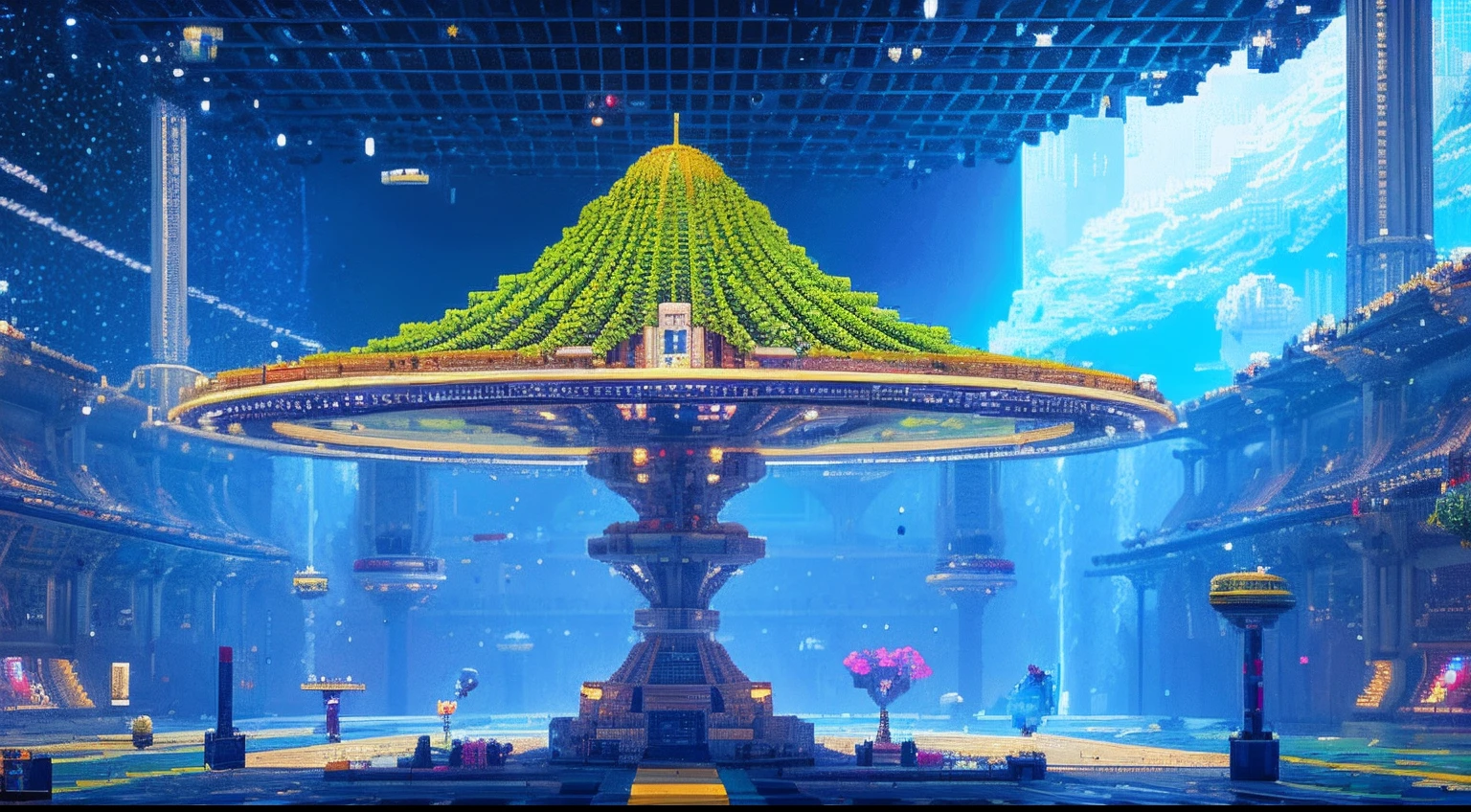 pixel game,scenography,fantastical scenes,Space City,levitating, Pixel art #pixelart