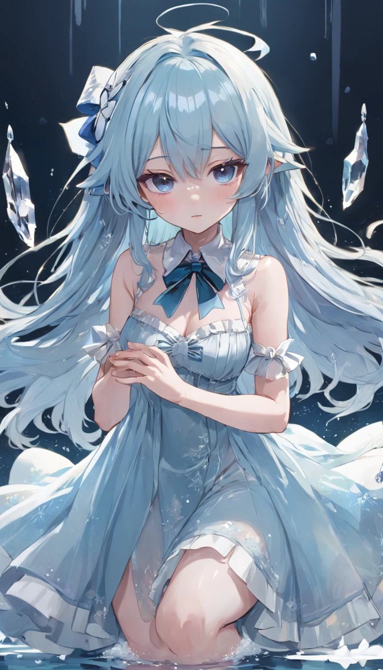 (Masterpiece, Best quality, ultra high resolution),1girl,(jellyfish girl,black jellyfish),beautiful and detailed face, detailed eyes,on a meadow, jellyfish flying in the air, night, starry sky,(grey and blue theme)