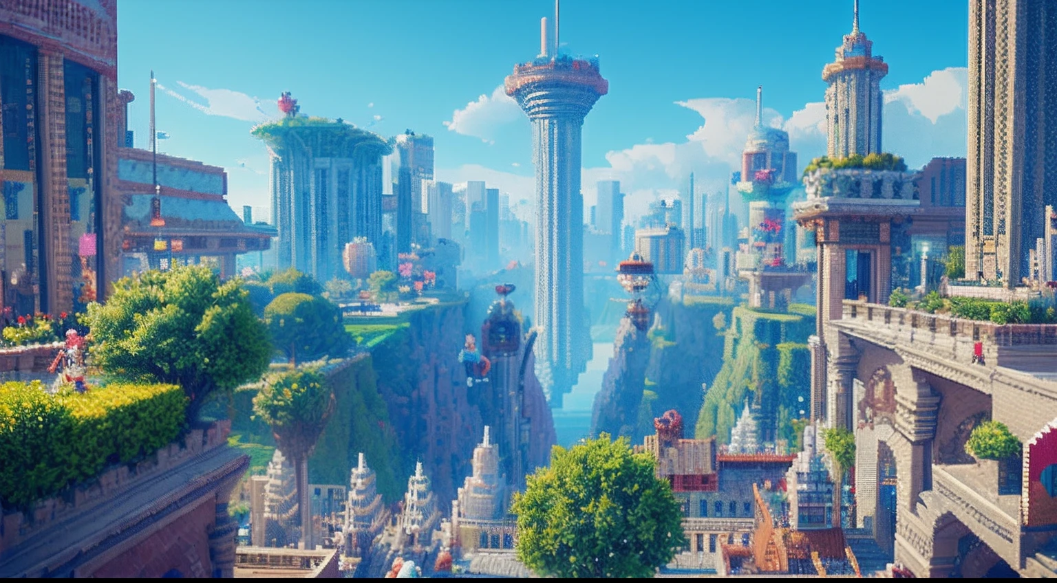 pixel game,scenography,fantastical scenes,Space City,levitating, Pixel art #pixelart