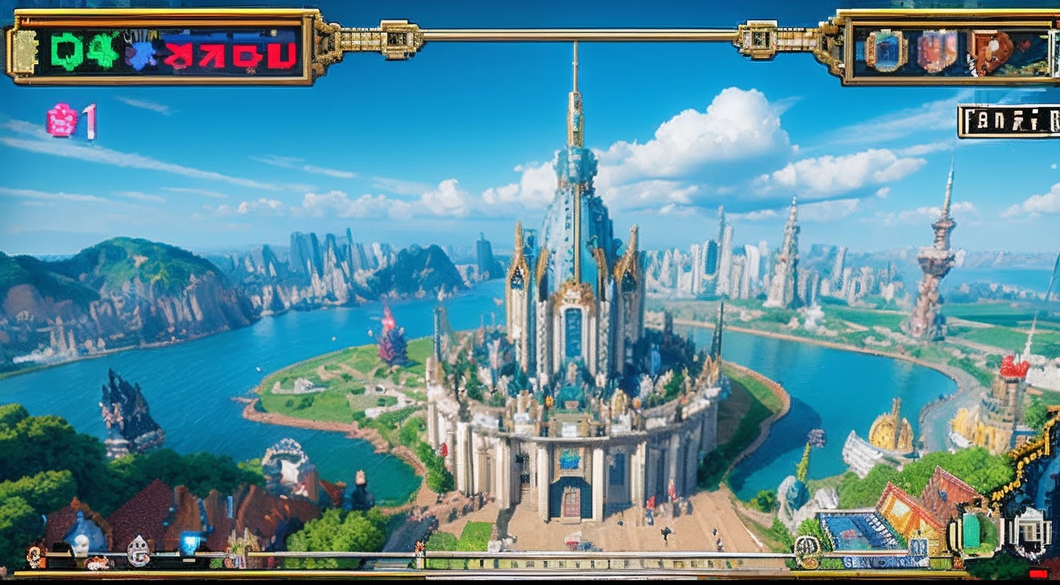 pixel game，scenography，fantastical scenes，Space City，levitating， Pixel art #pixelart