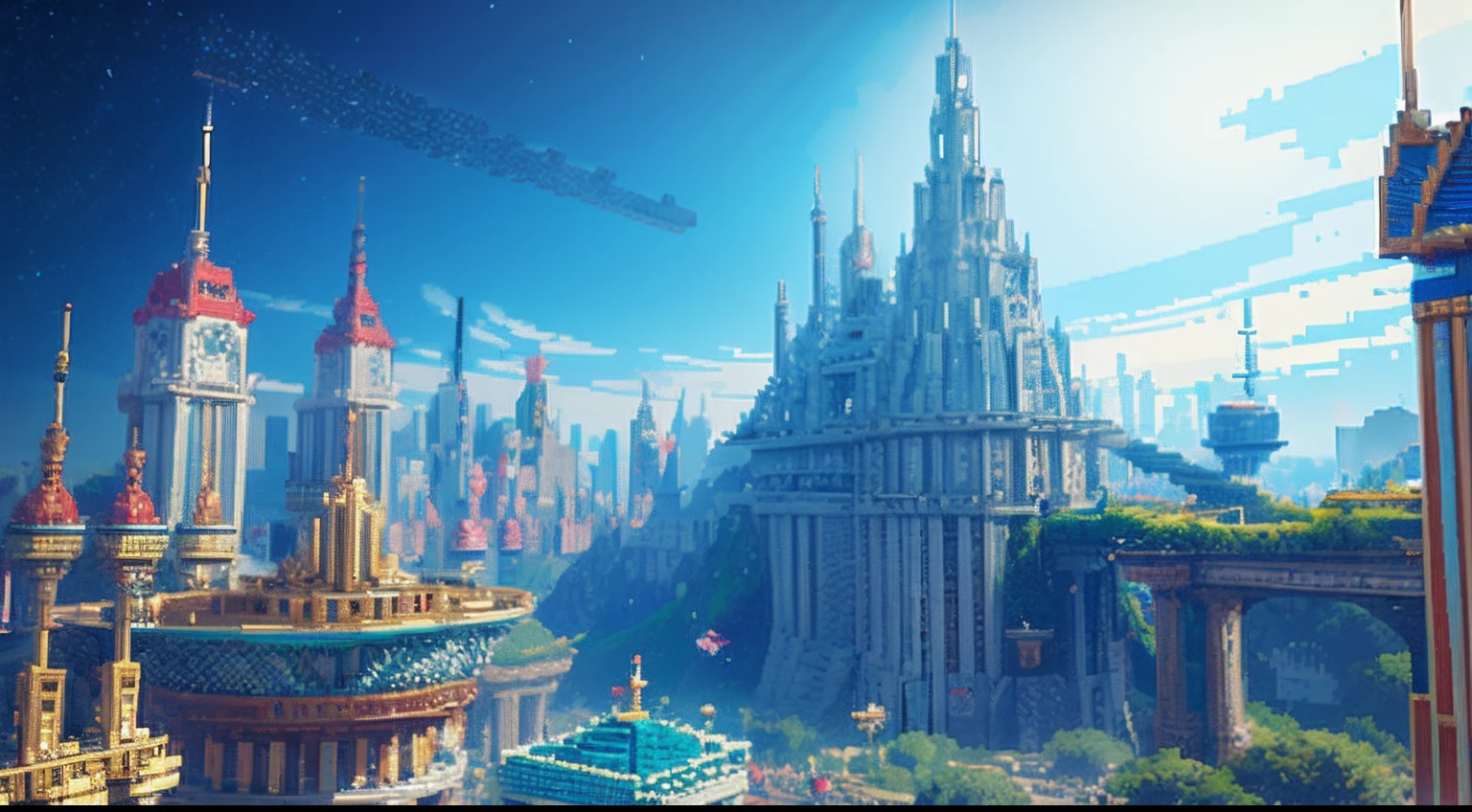 pixel game,scenography,fantastical scenes,Space City,levitating, Pixel art #pixelart