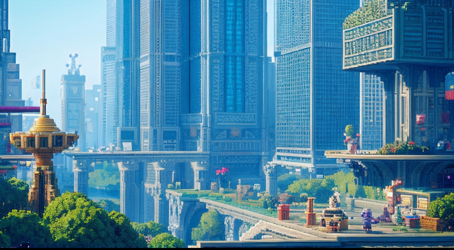 pixel game，scenography，fantastical scenes，Space City，levitating， Pixel art #pixelart