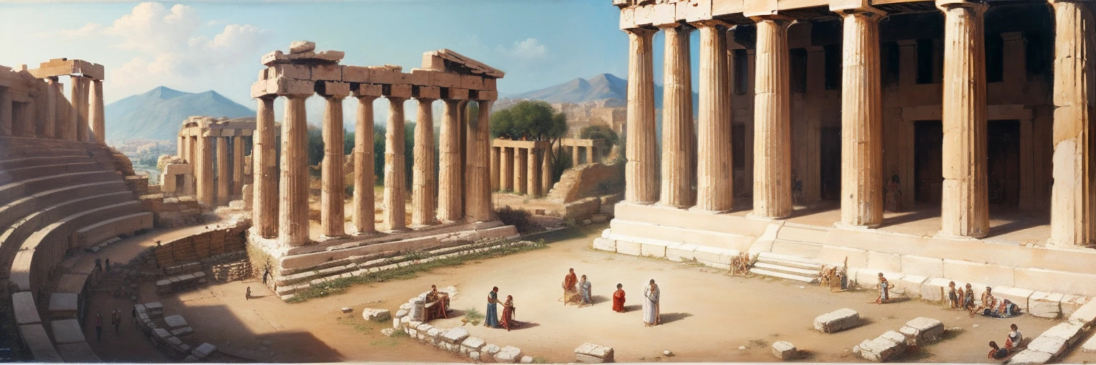 Detail painting,masterpiece,Ancient Greece,Parthenon,Socrates teaching philosophy classes to Roman citizens at the Forum, Oil Painting